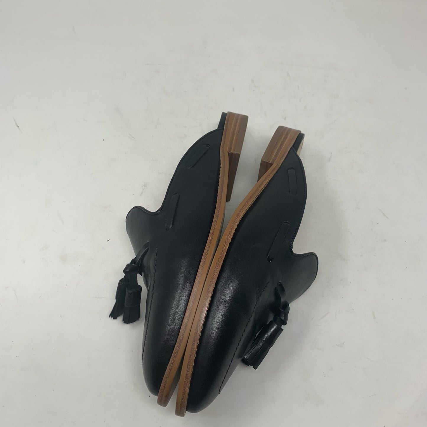 Talbots Leighton Black Leather Classic Mule Slide Loafer Toe Tassel Size 8