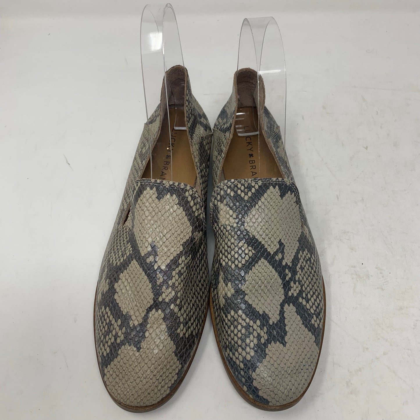Lucky Brand Cahill Size 9 Grey Tan Snake Print Leather Loafer Animal
