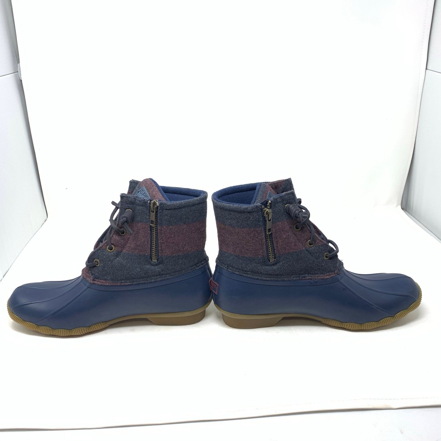 Sperry Saltwater Varsity Duck Winter Ankle Boot Blue Stripe Wool Blend Size 9