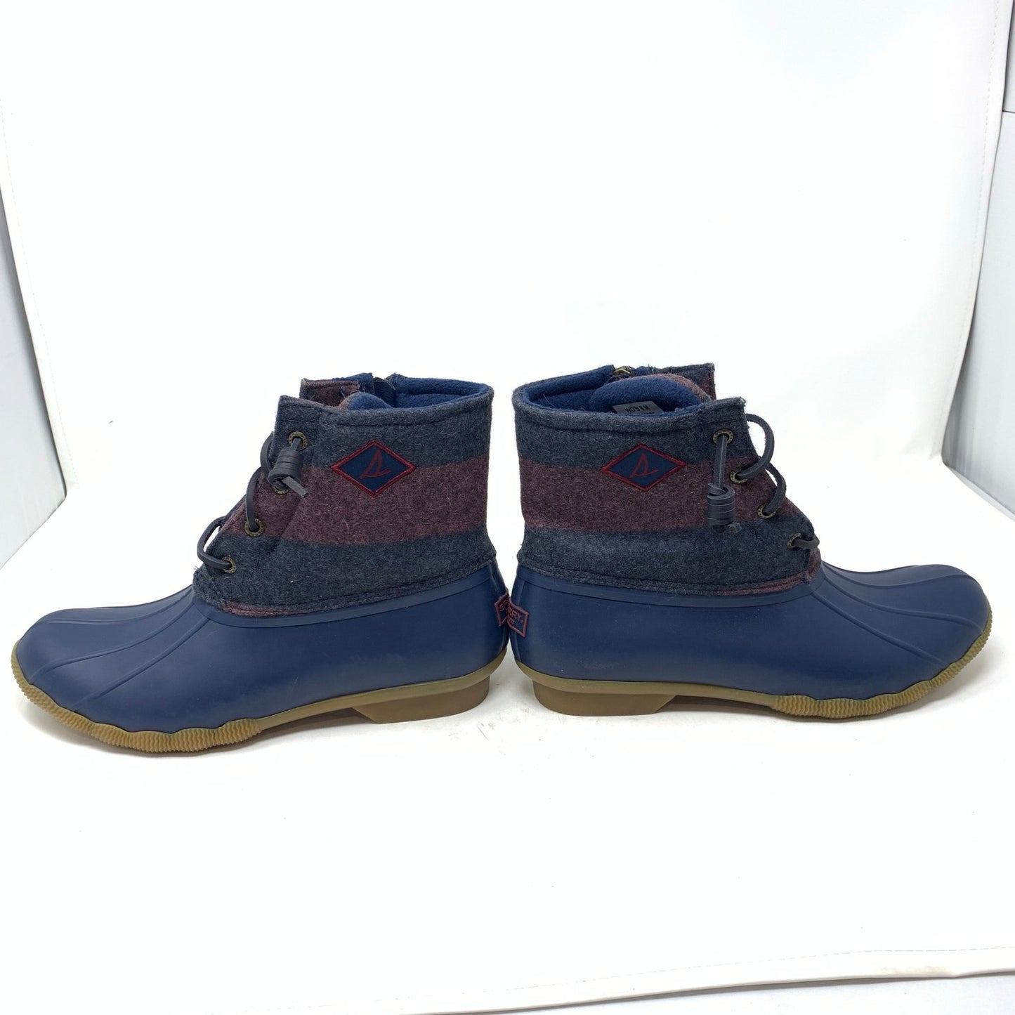 Sperry Saltwater Varsity Duck Winter Ankle Boot Blue Stripe Wool Blend Size 9