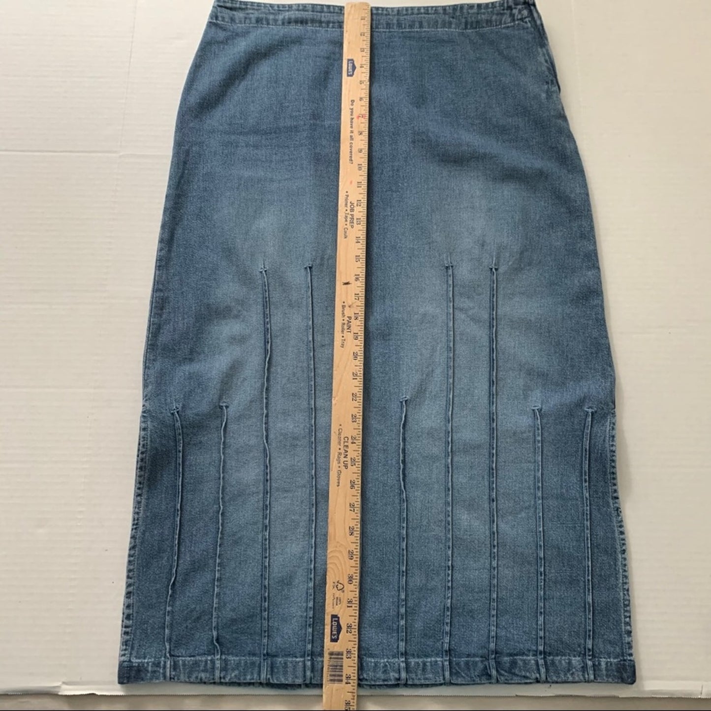 C & B Long Modest Blue Denim Skirt 12 Tuck Detail