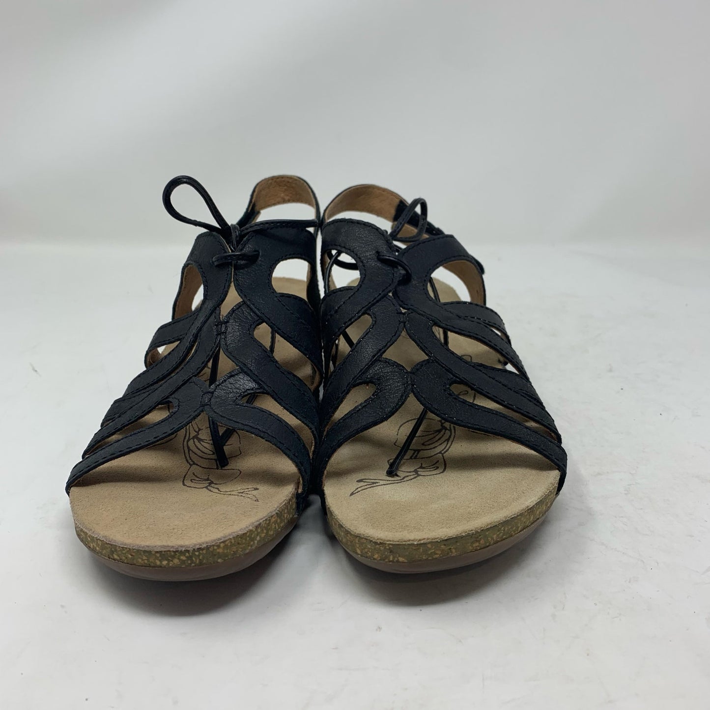 Josef Seibel Natalya 01 Black Leather Gladiator Lace Tie Slingback Sandals 39