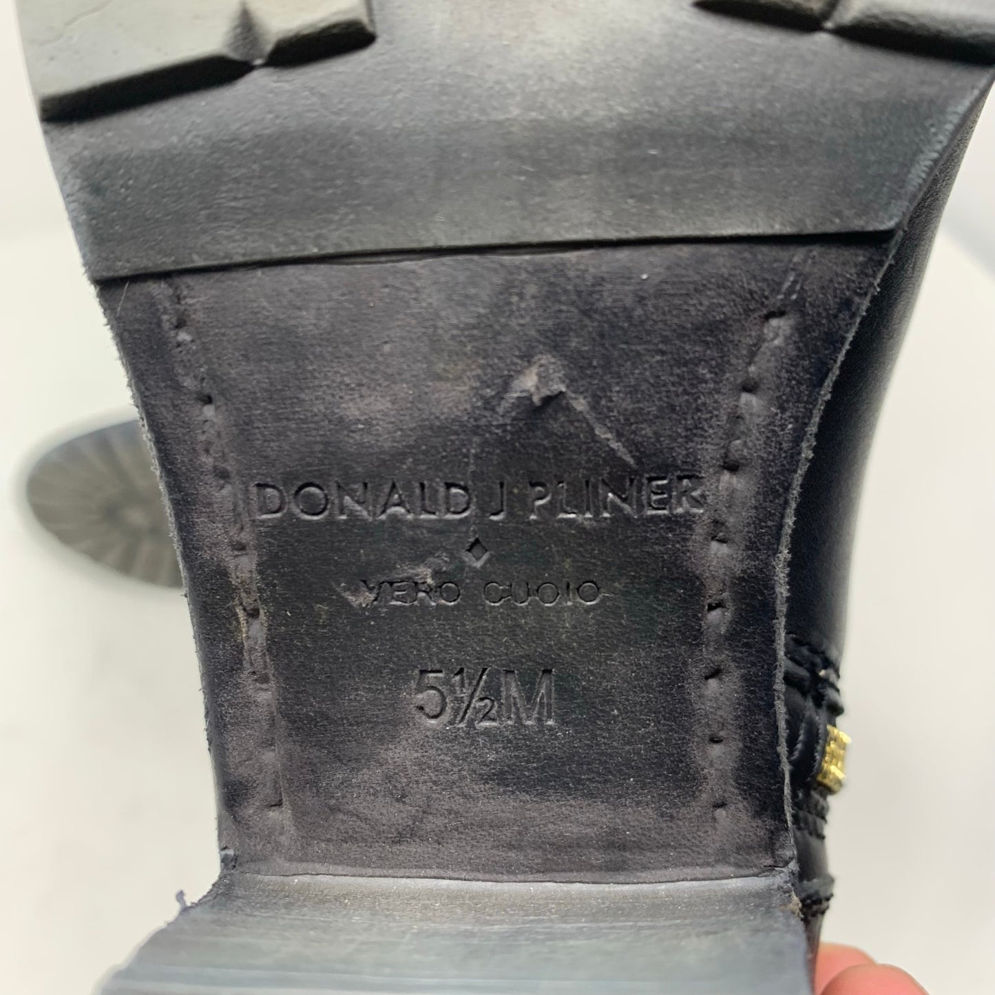 Donald J Pliner Black Leather Combat Boot Buckles Gold Detail Size 5.5 M