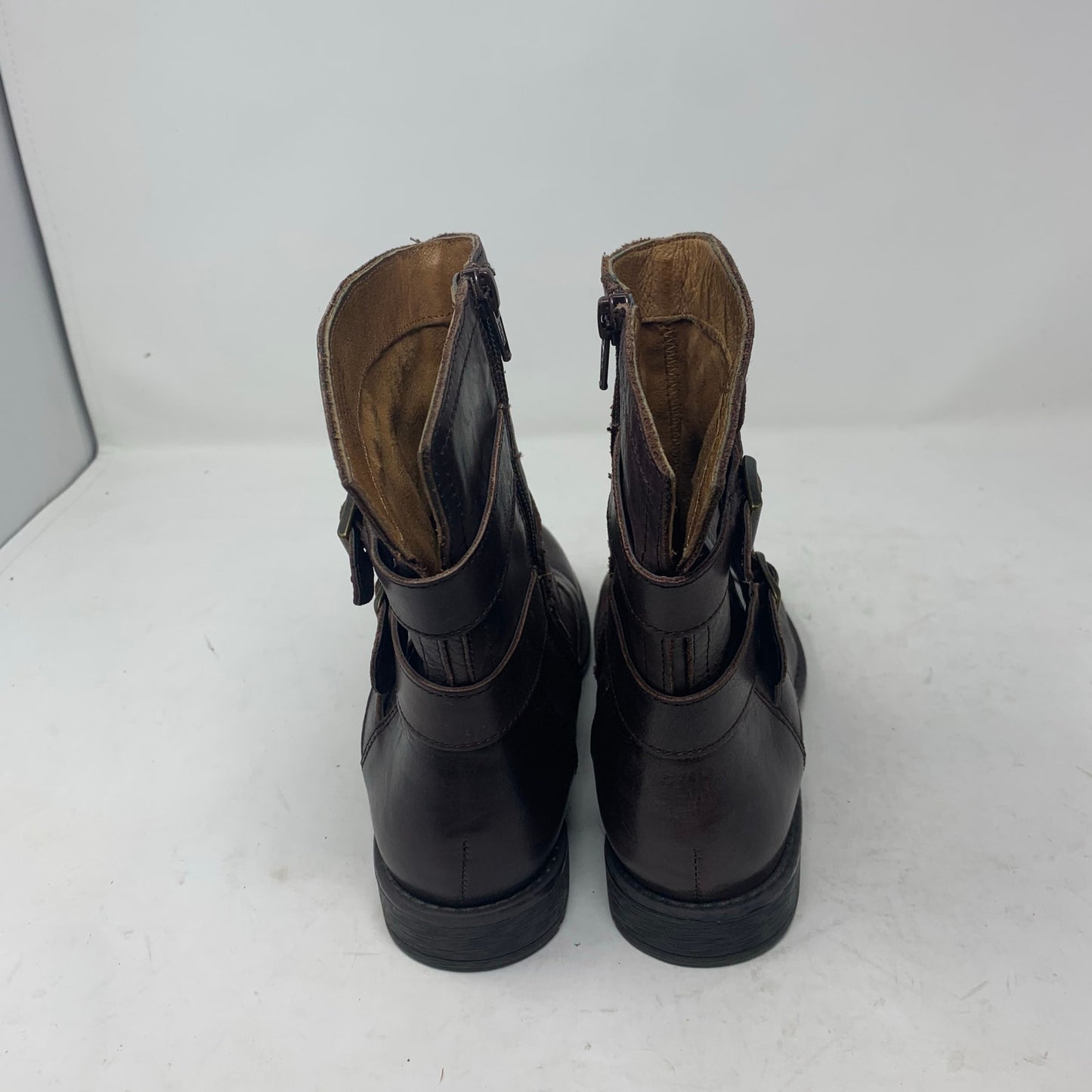 Montana Size 7 Brown Leather Biker Moto Engineer Boots Mid Calf Side Zip