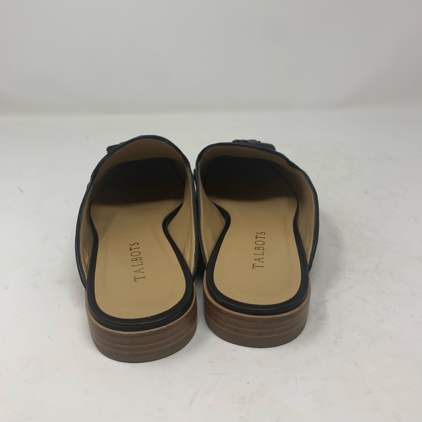 Talbots Leighton Black Leather Classic Mule Slide Loafer Toe Tassel Size 8