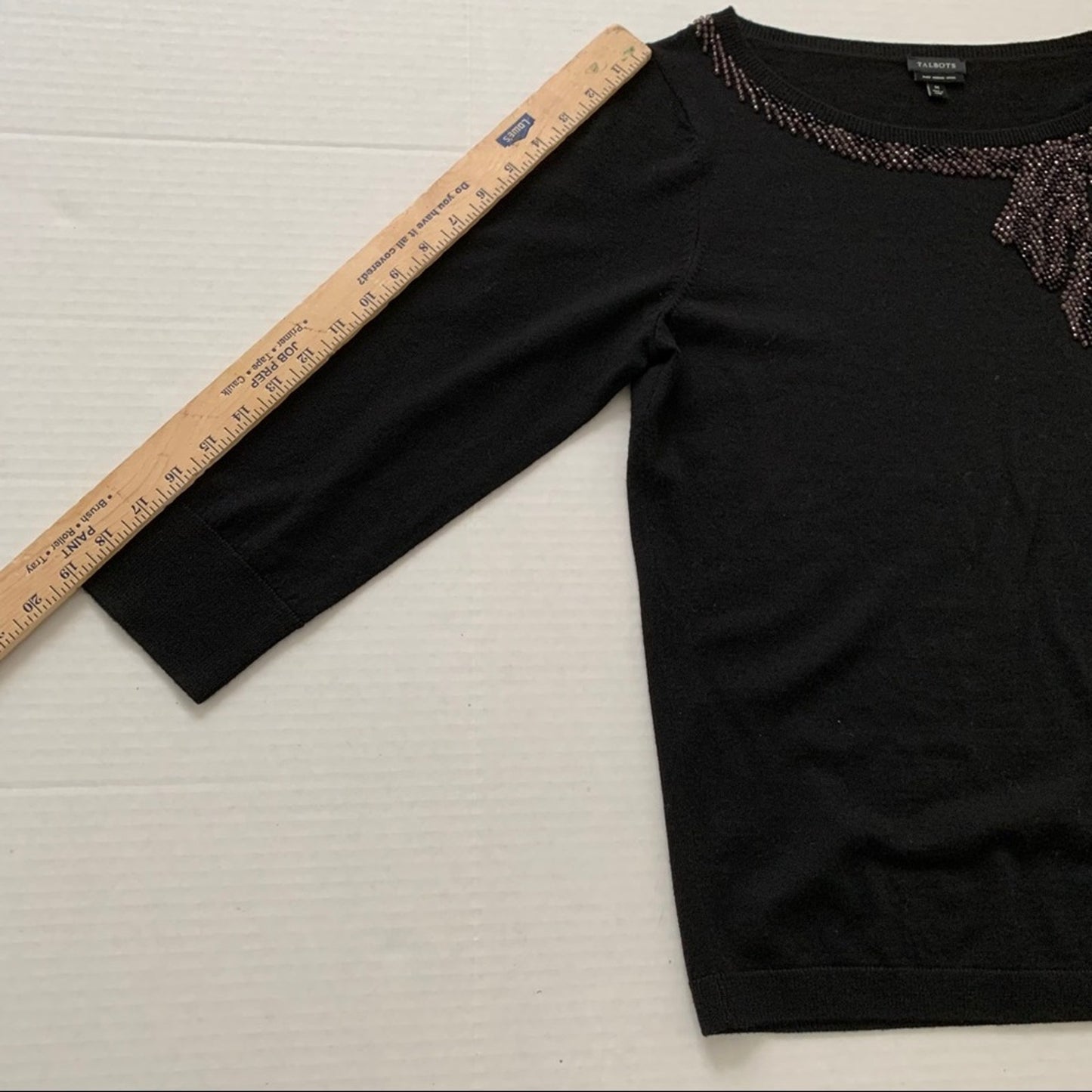Talbots Merino Wool Black 3/4 Sleeve Sweater Bow M