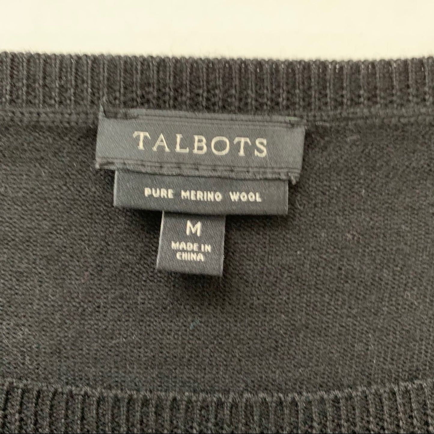 Talbots Merino Wool Black 3/4 Sleeve Sweater Bow M