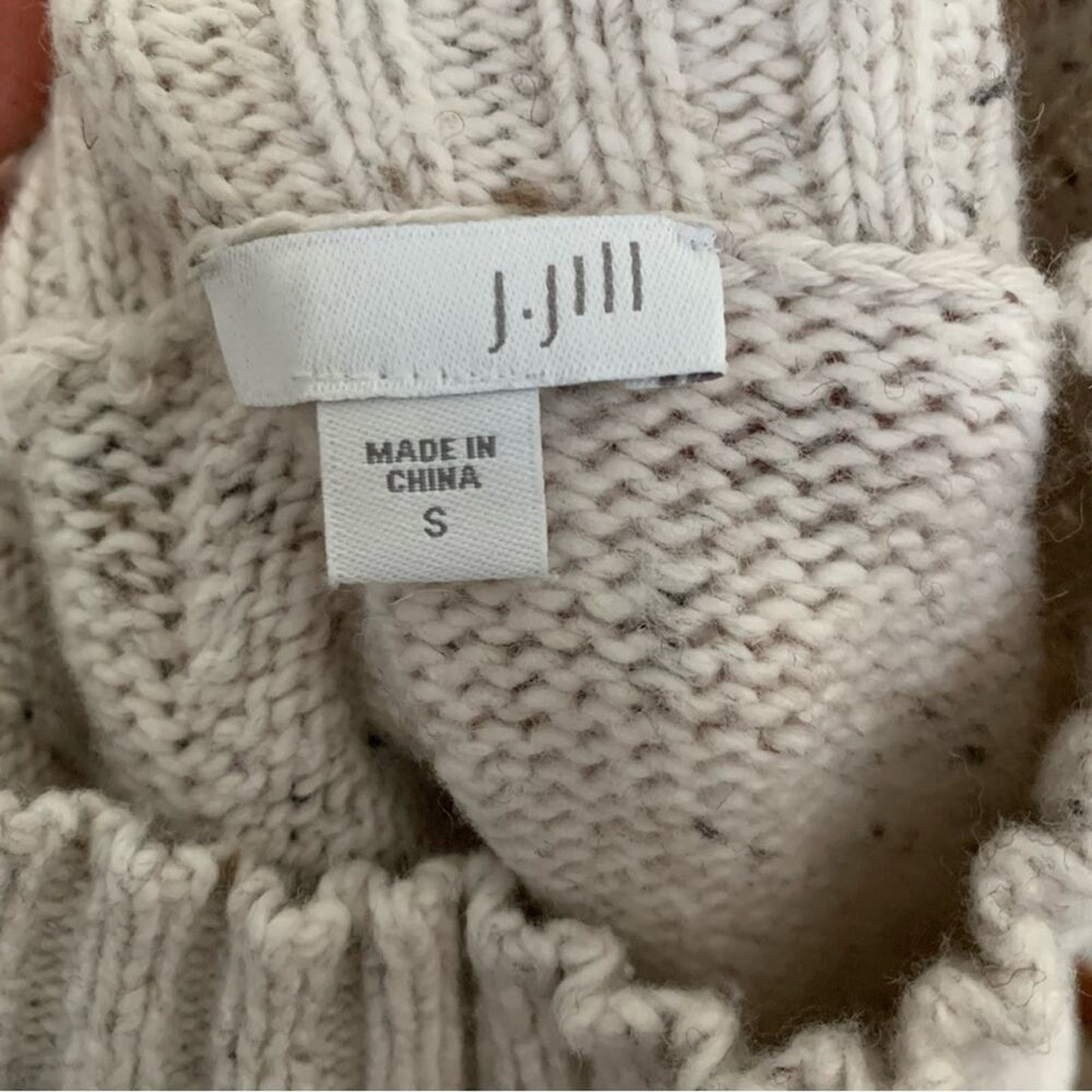 J Jill S Oversized Wool Blend Mock Turtleneck Sweater Pockets Greige Speckled