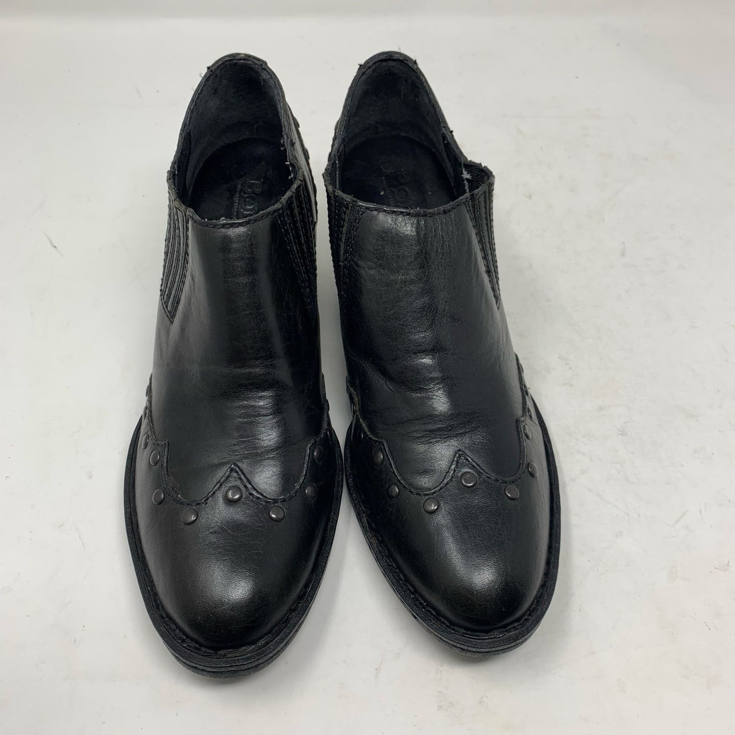 Born Tour Size 7 Black Leather Studded Western Wingtip Ankle Boots Booties