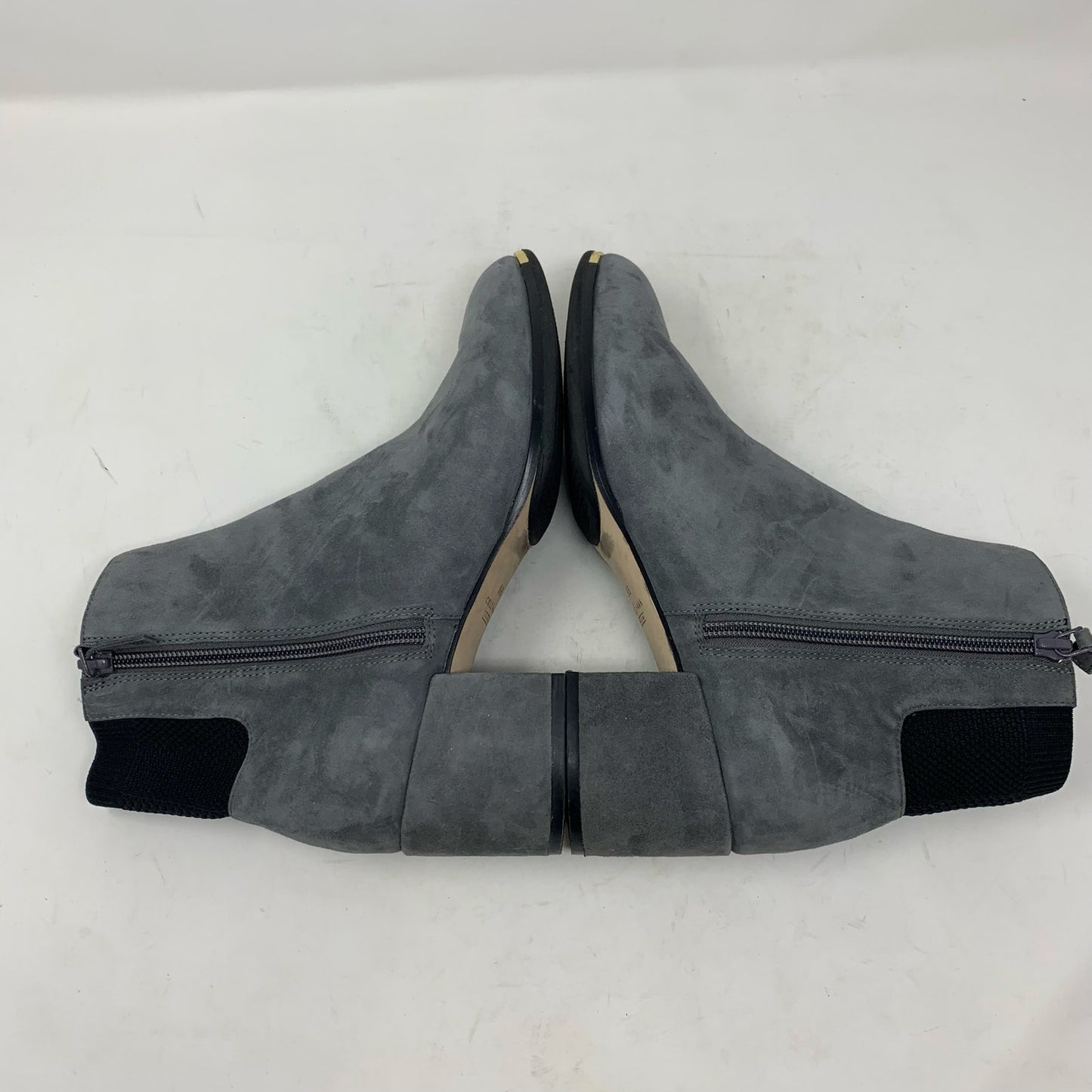 Cole Haan Grand Ambition Holland Magnet Grey Suede Booties Block Heel Gold 8.5
