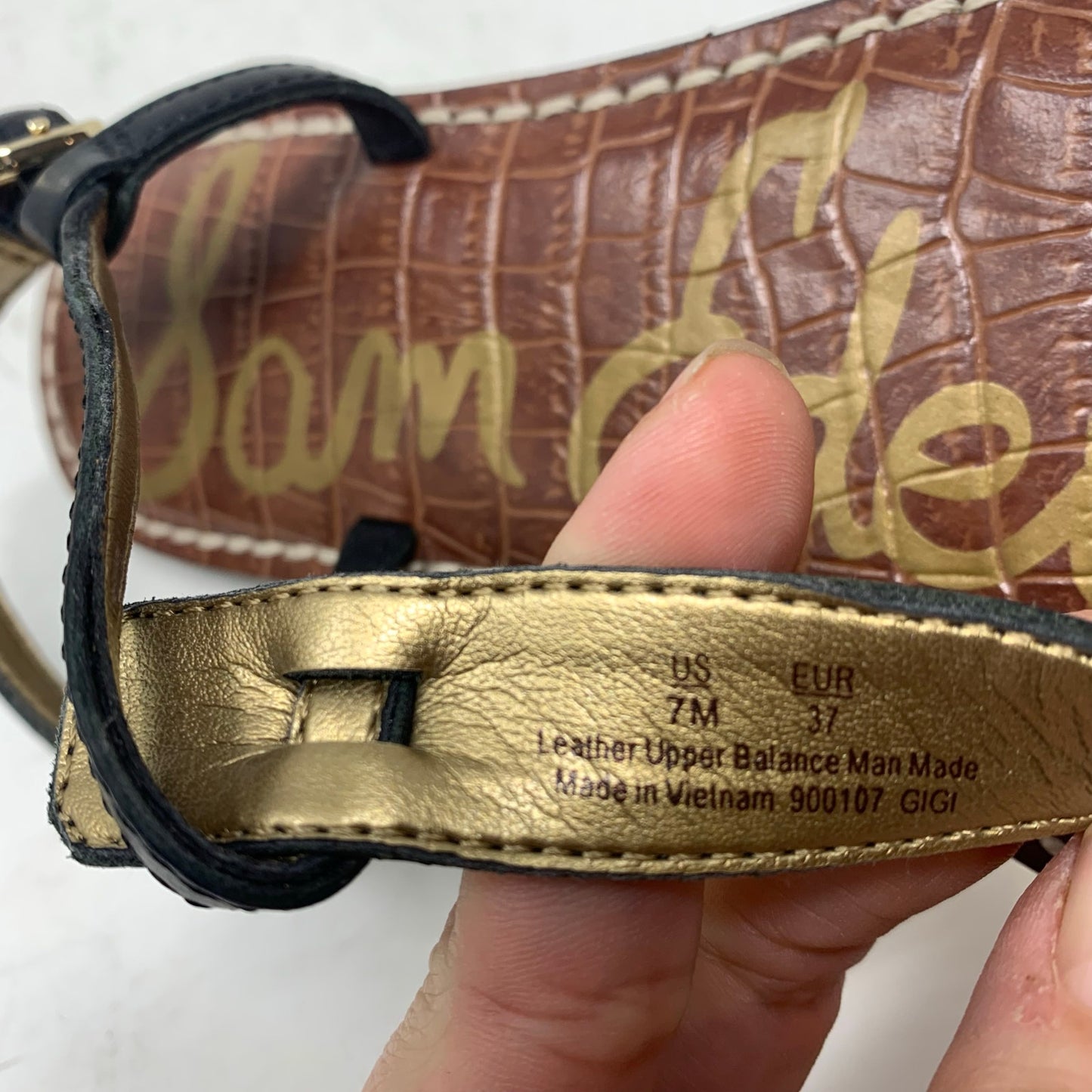 Sam Edelman Gigi Size 7 Black Leather T Strap Slingback Flat Minimalist Sandal