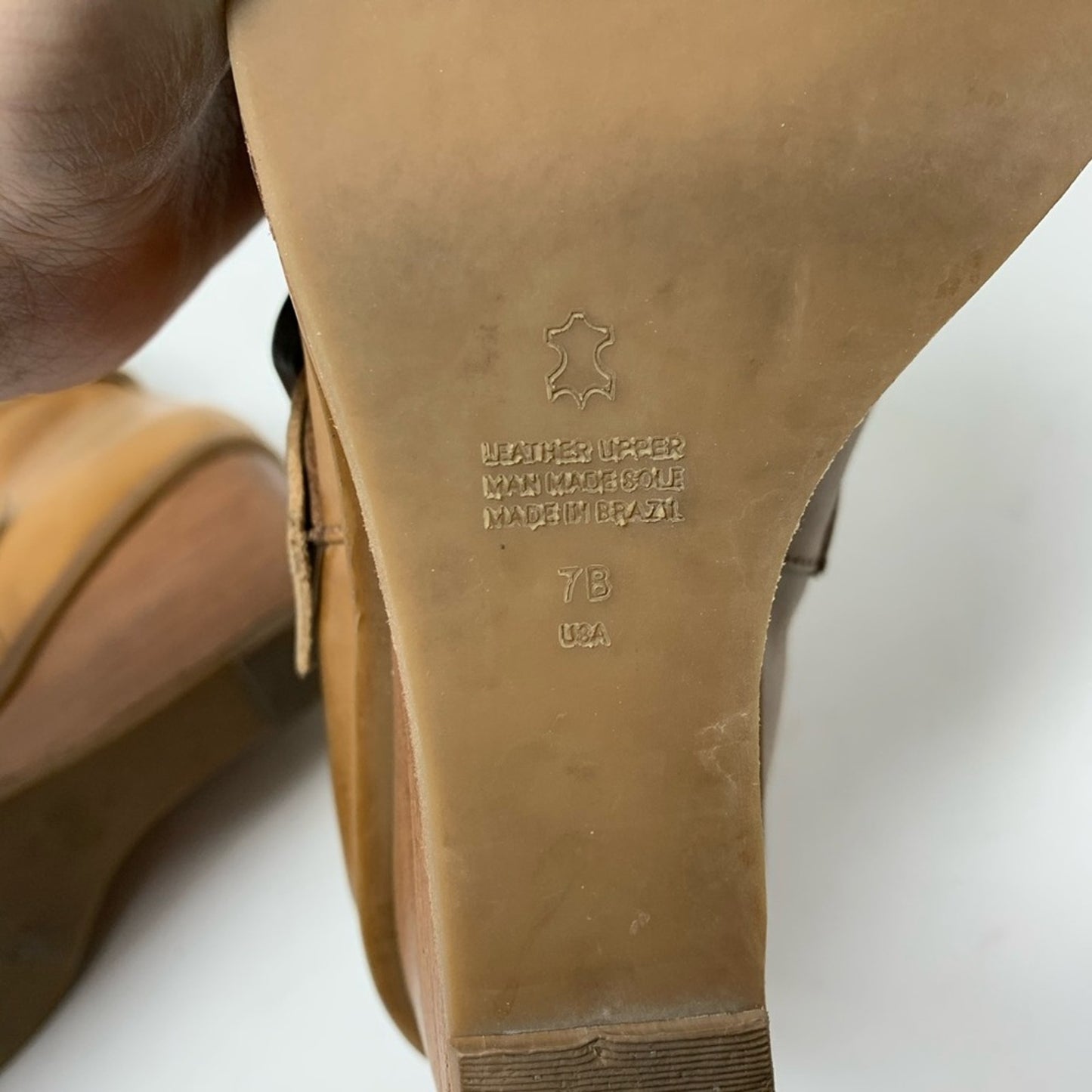 ARRICCI Tan Leather Wedge Heel Ankle Booties 7
