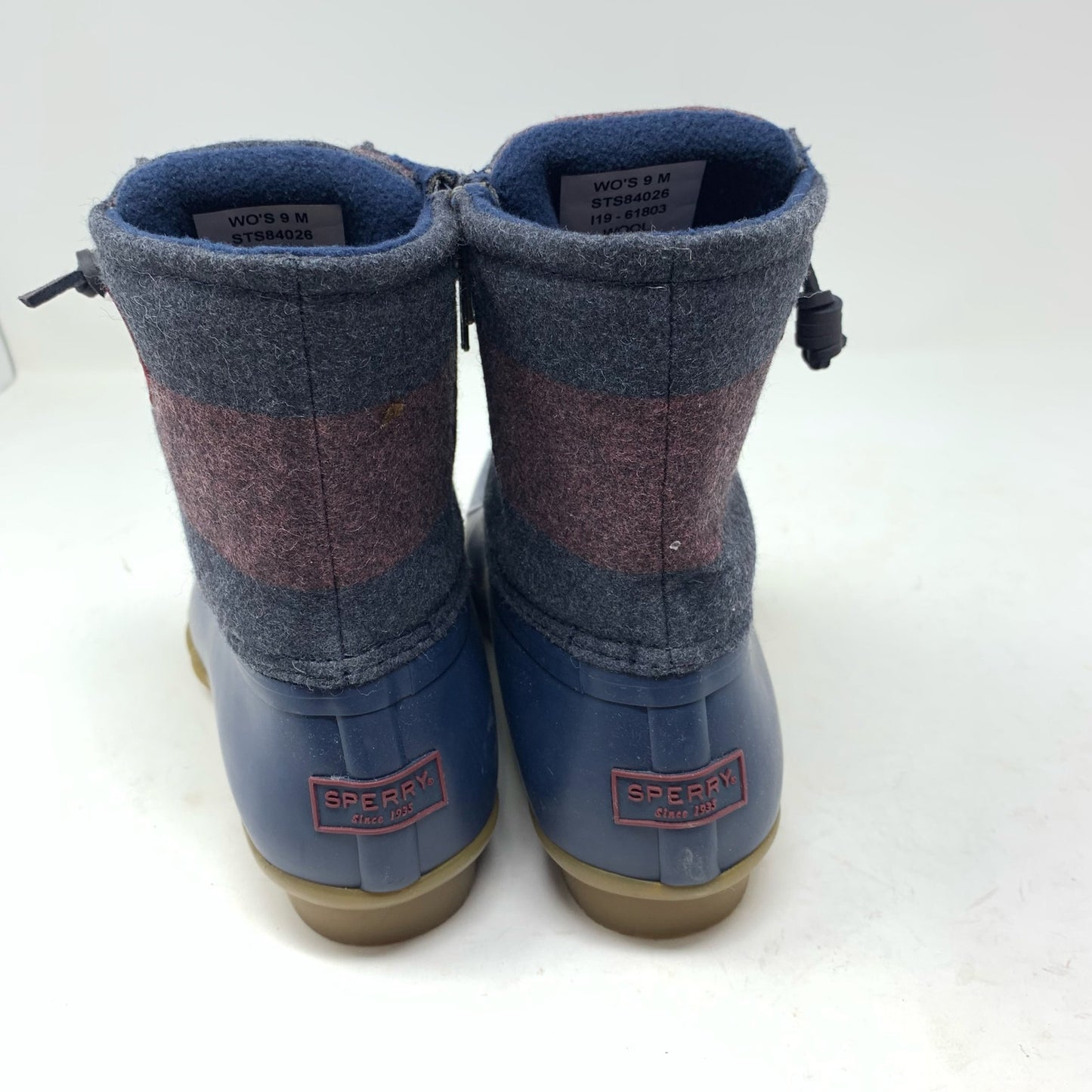 Sperry Saltwater Varsity Duck Winter Ankle Boot Blue Stripe Wool Blend Size 9