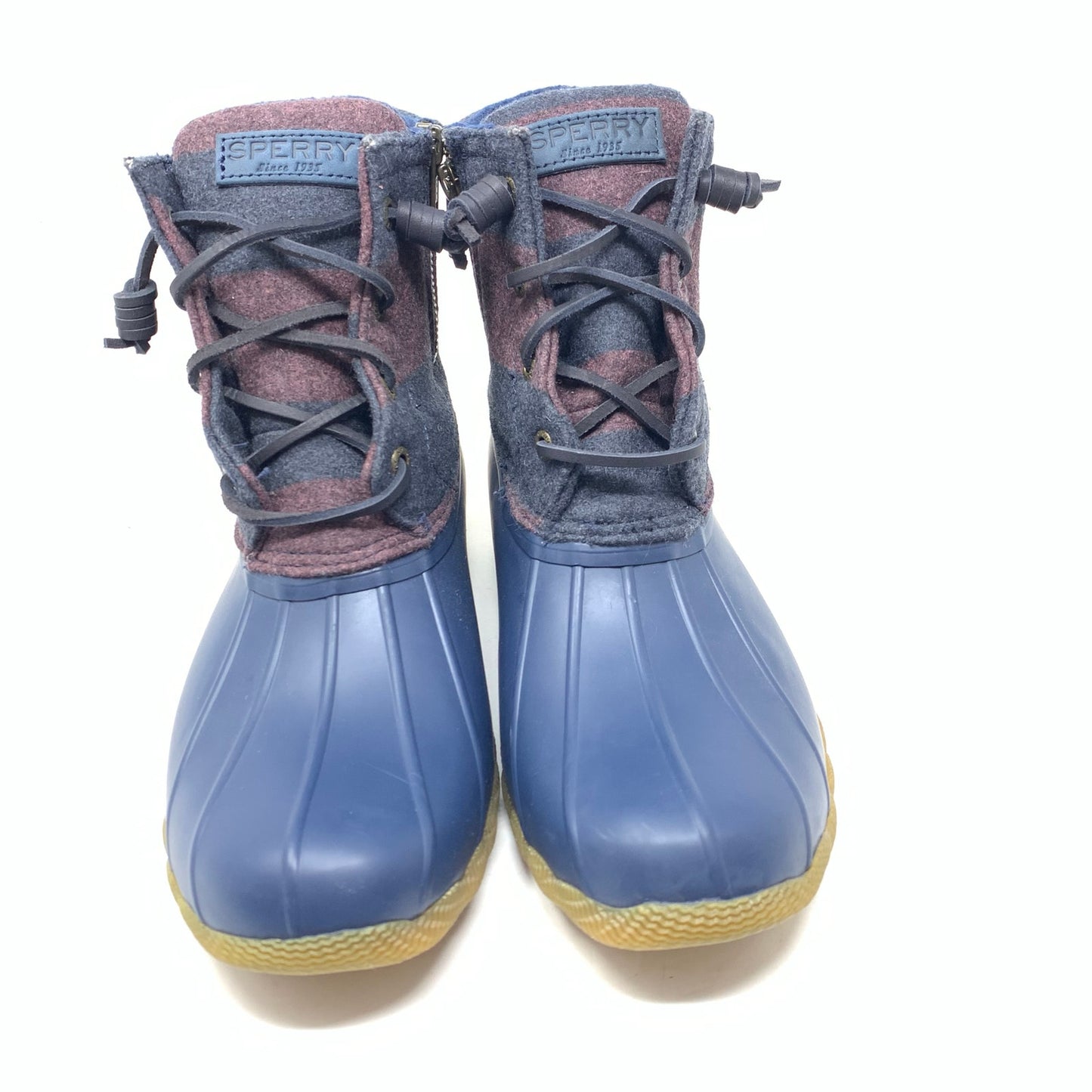 Sperry Saltwater Varsity Duck Winter Ankle Boot Blue Stripe Wool Blend Size 9