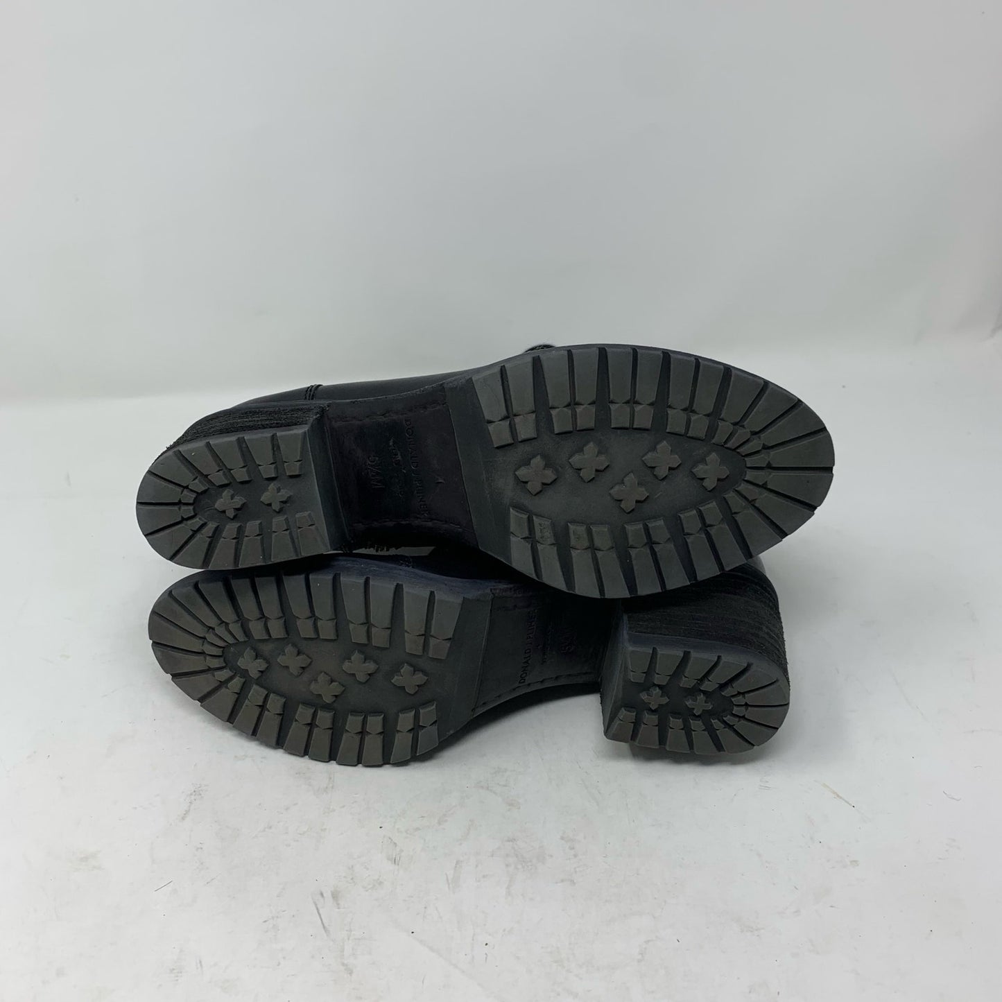 Donald J Pliner Black Leather Combat Boot Buckles Gold Detail Size 5.5 M