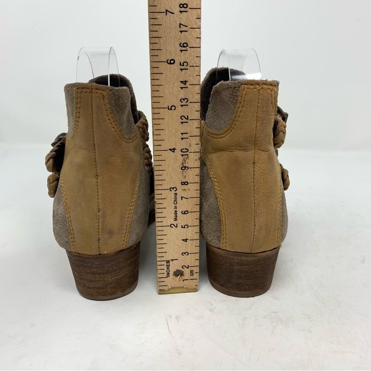 Rebels Calista Grey Suede Tan Braided Woven Detail Western Ankle Bootie Boot 7