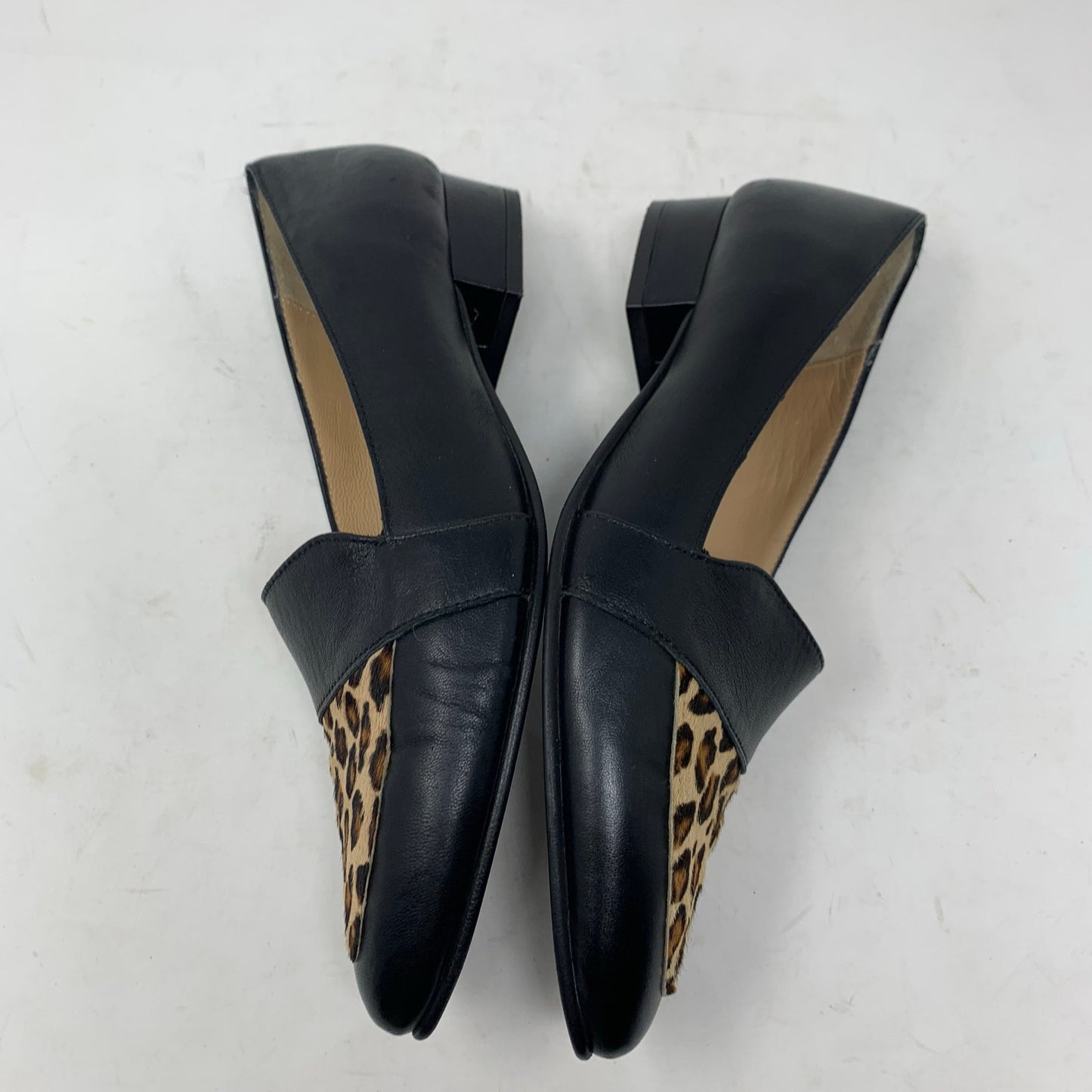 Avellini Black Leather Loafer Pointed Toe Calf Hair Animal Print 40 Made In Italy