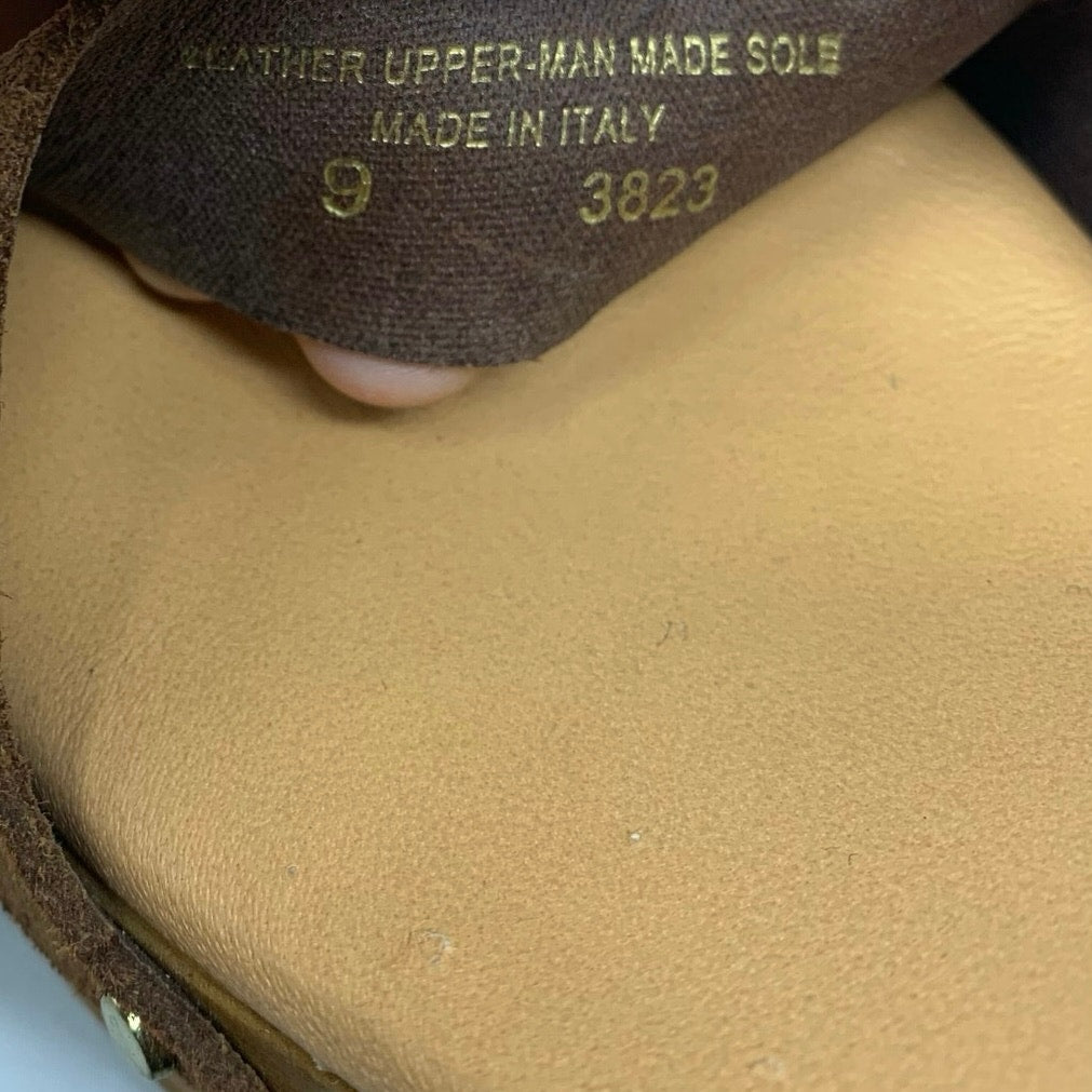 Made in Italy Brown Leather Platform Slingback Sandal Wood Chunky Heel Size 9