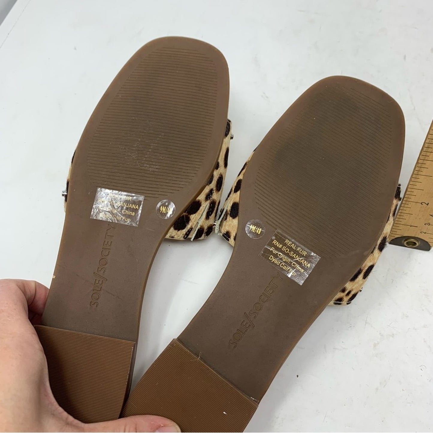 Sole Society Studded Leopard Cheetah Print Slides Sandals Calf Hair size 9