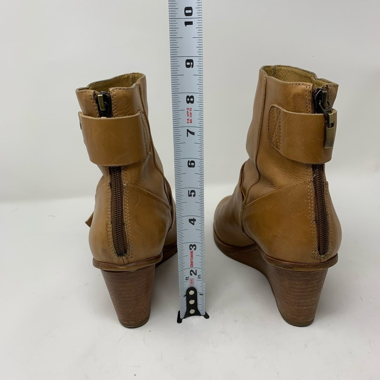 ARRICCI Tan Leather Wedge Heel Ankle Booties 7