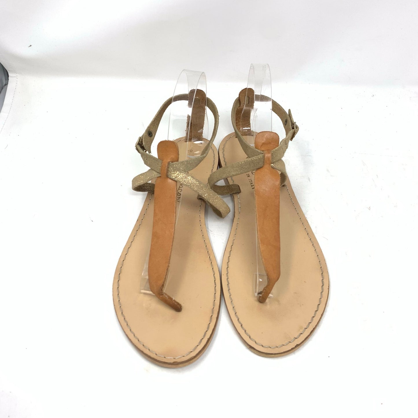 Niccolo Vacari Thong Sandals Tan Leather Gold Made in Italy Size 10 Flat Minimalist