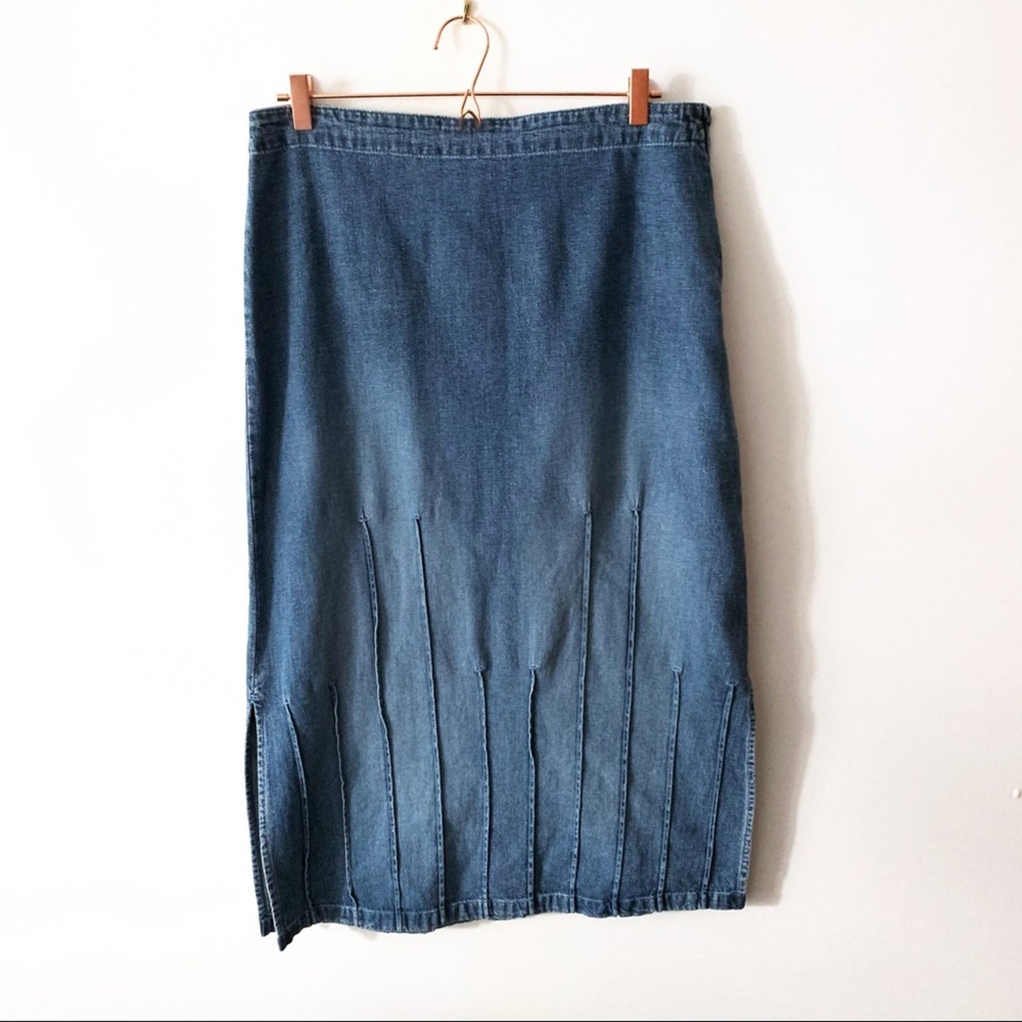 C & B Long Modest Blue Denim Skirt 12 Tuck Detail