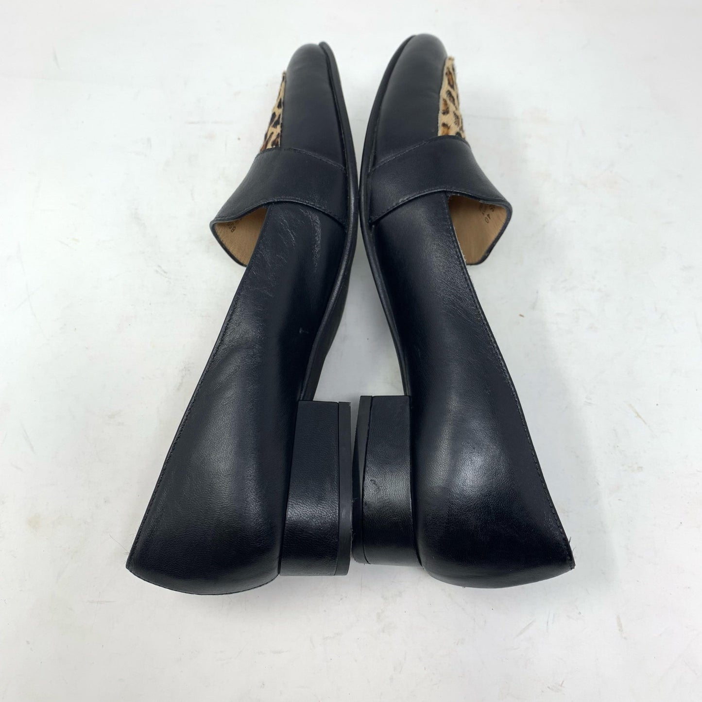 Avellini Black Leather Loafer Pointed Toe Calf Hair Animal Print 40 Made In Italy