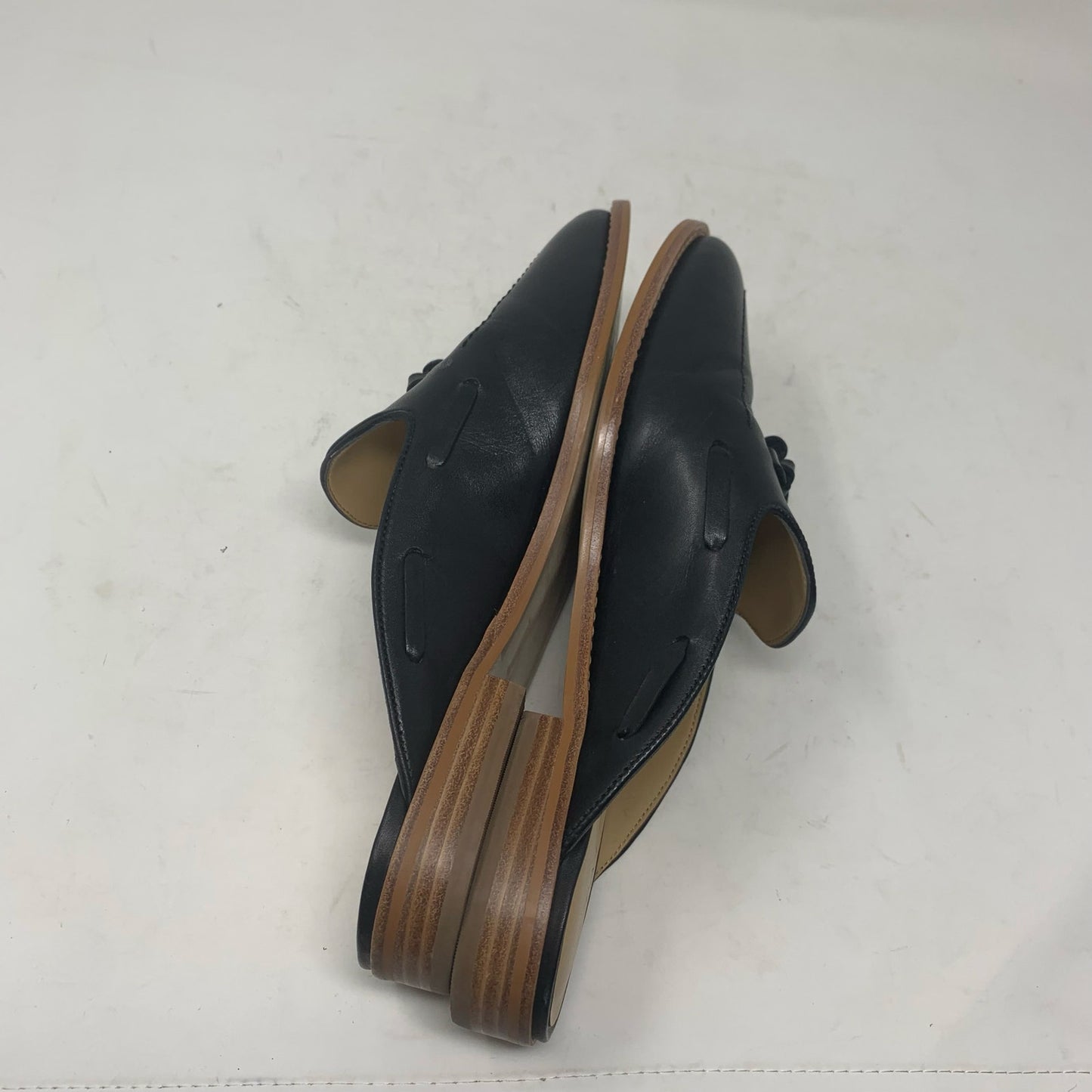 Talbots Leighton Black Leather Classic Mule Slide Loafer Toe Tassel Size 8