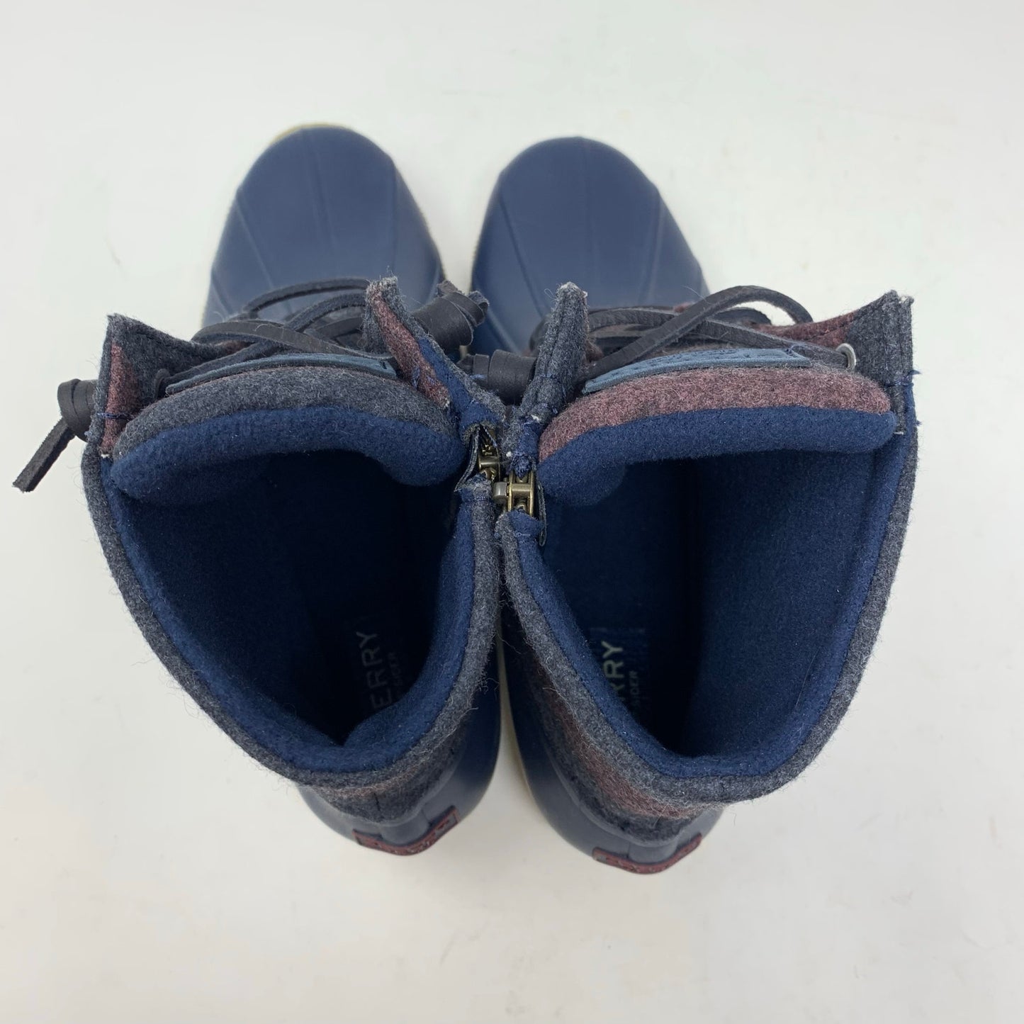 Sperry Saltwater Varsity Duck Winter Ankle Boot Blue Stripe Wool Blend Size 9