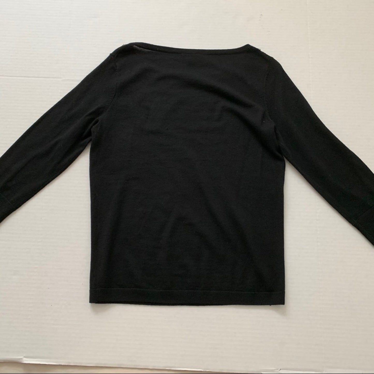 Talbots Merino Wool Black 3/4 Sleeve Sweater Bow M