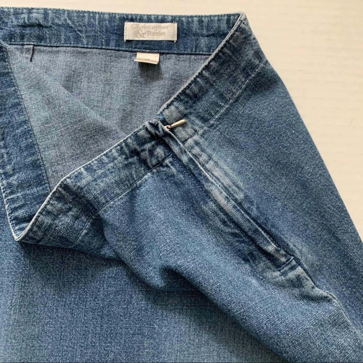 C & B Long Modest Blue Denim Skirt 12 Tuck Detail