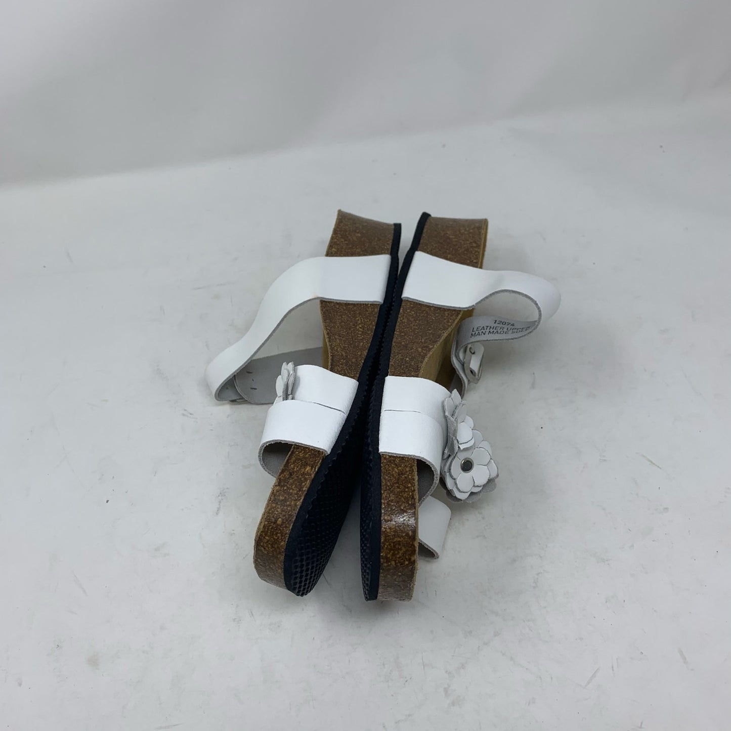 Autenti 41 White Leather Floral Accent Cork Footbed Sandal 12074 Size 9.5