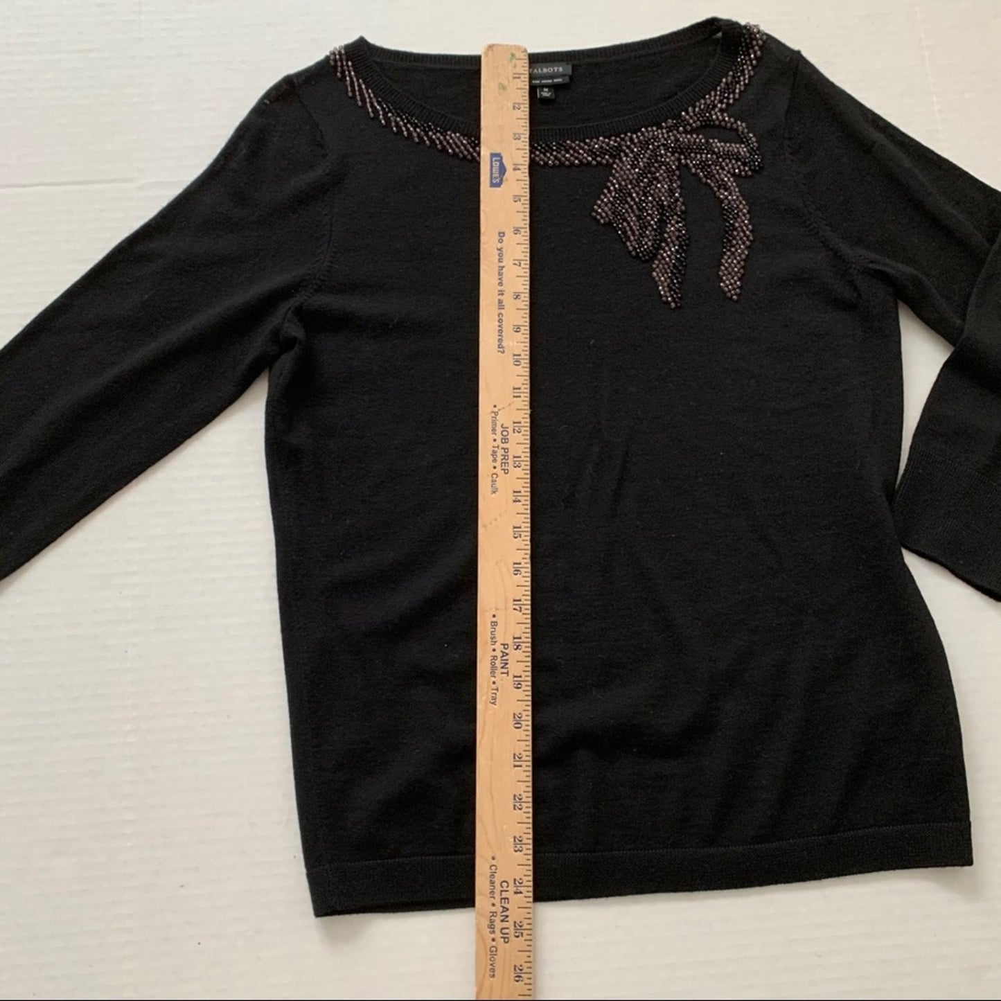 Talbots Merino Wool Black 3/4 Sleeve Sweater Bow M