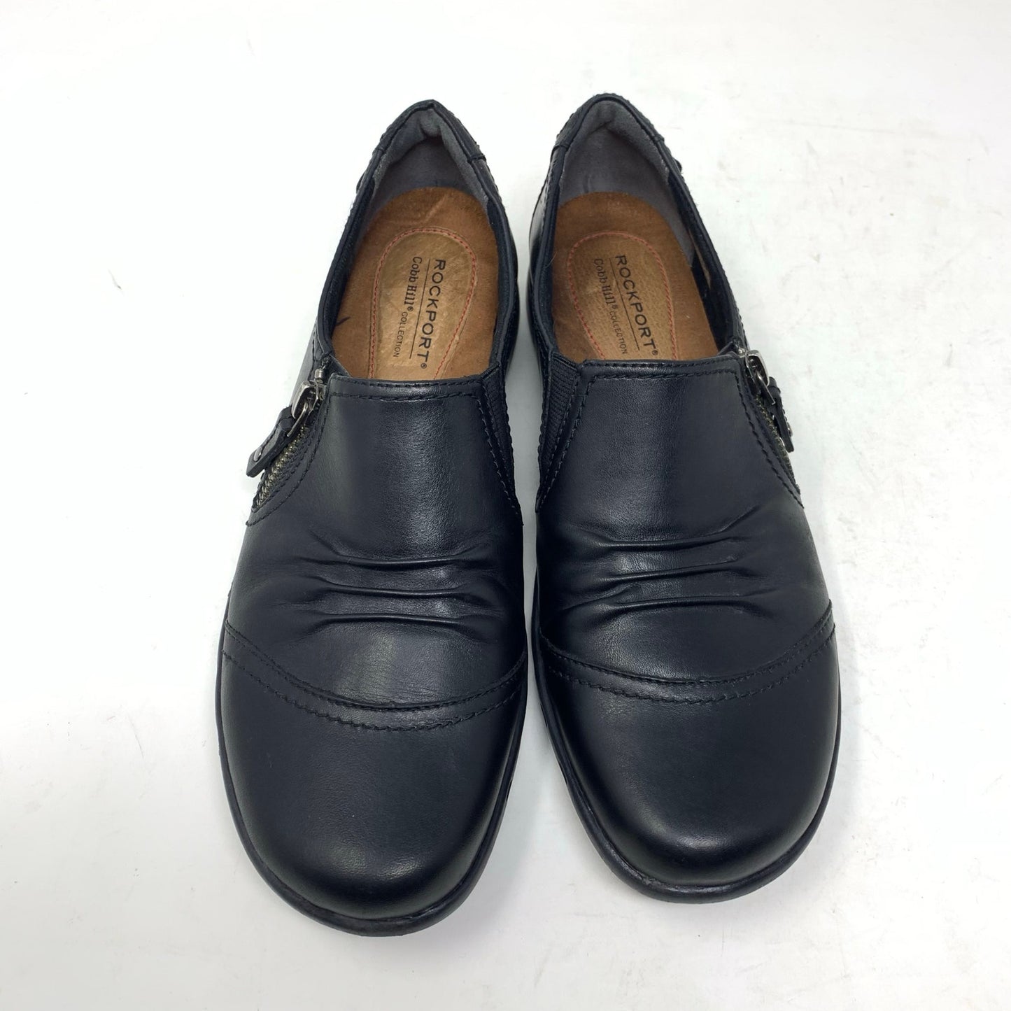 Rockport Cobb Hill Penfield Womens Zip Flat Comfort Shoe Black Leather Size 7.5