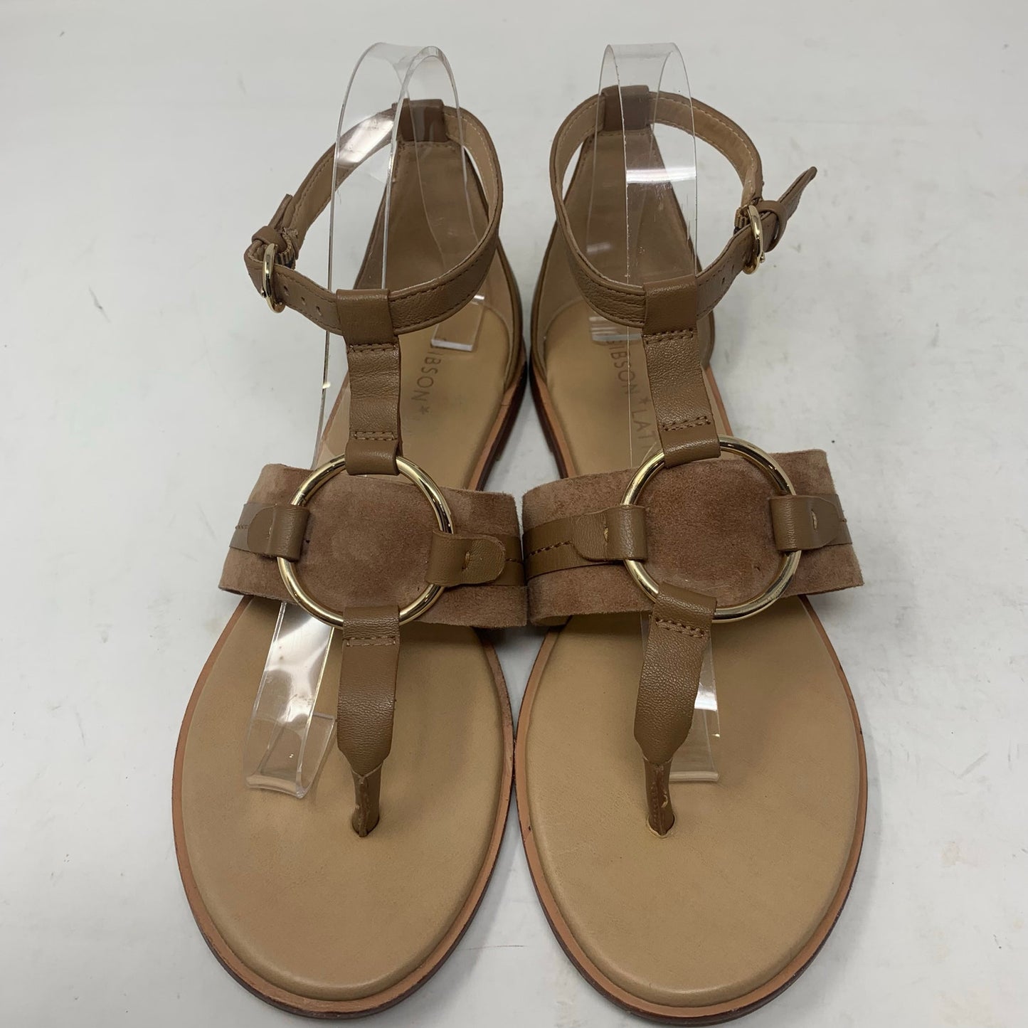 Gibson Latimer Jaylee Circle Ornament Sandal Size 8 Tan Sheep Leather Gold Ring