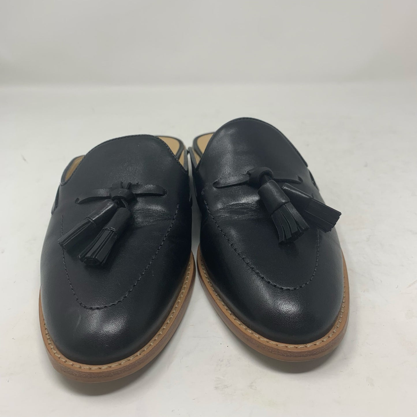 Talbots Leighton Black Leather Classic Mule Slide Loafer Toe Tassel Size 8