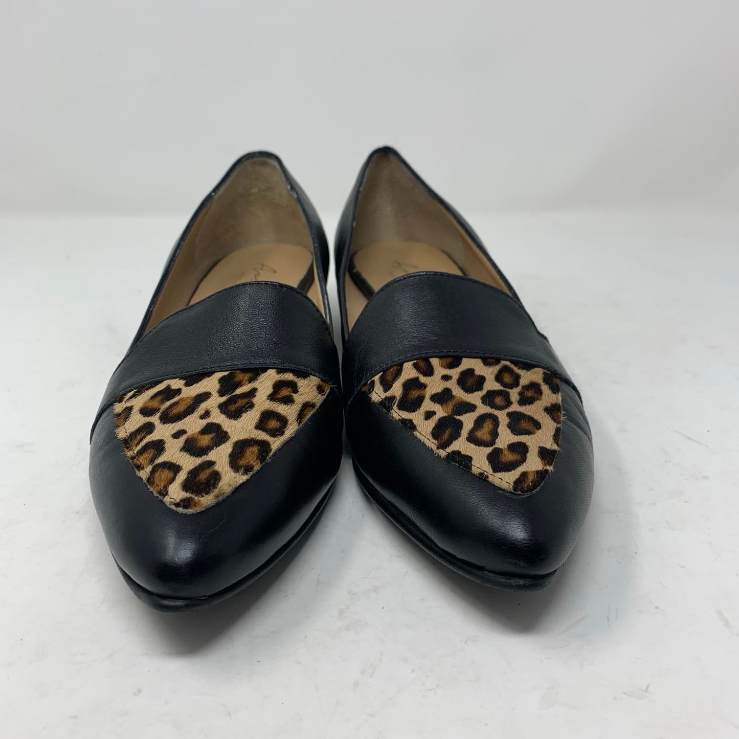 Avellini Black Leather Loafer Pointed Toe Calf Hair Animal Print 40 Made In Italy