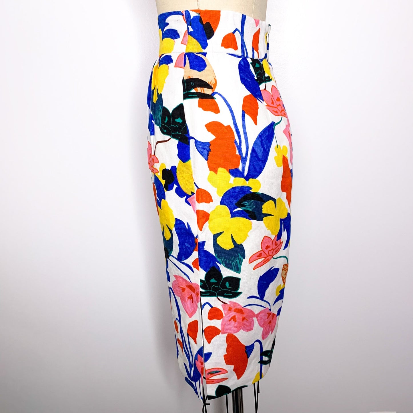 J Crew Size 0P Floral Linen Blend Pencil Skirt Lined Bright Multicolor Abstract