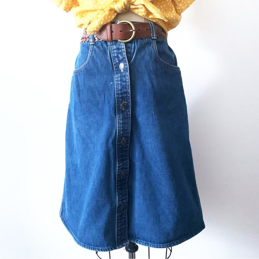 Vintage Halston III Blue Button Front Jean Denim Skirt Size 4 Best for XS or XXS
