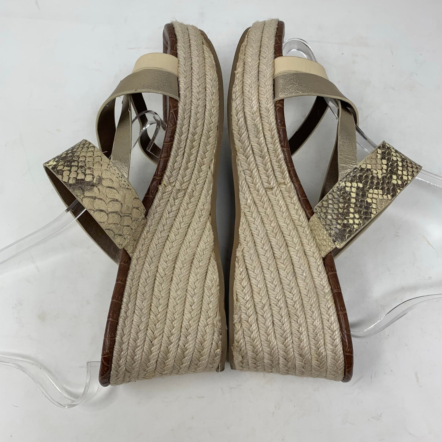 Sam Edelman Raleigh 9 Gold Metallic Snake Print Leather Strappy Wedge Espadrille