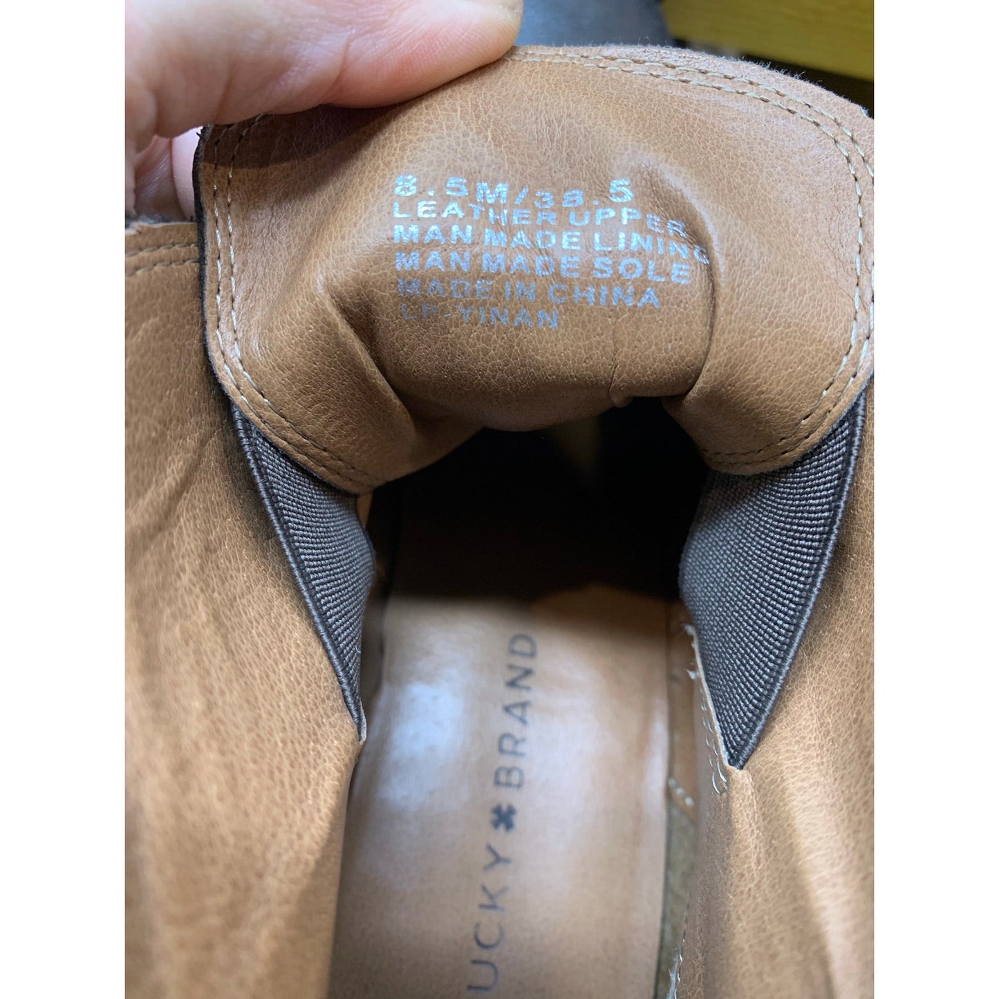 Lucky Brand Yinan Dark Brown Leather Wedge Heel Ankle Boot Bootie Size 8.5