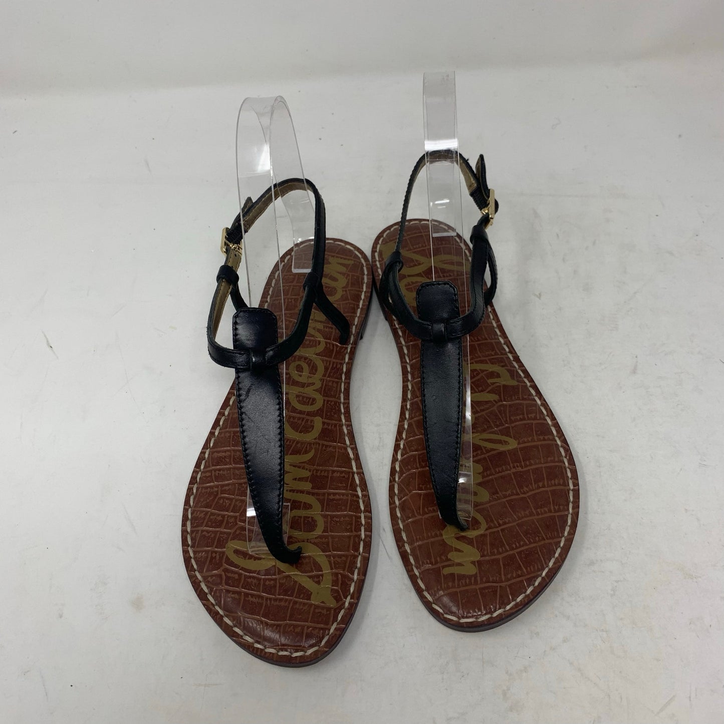 Sam Edelman Gigi Size 7 Black Leather T Strap Slingback Flat Minimalist Sandal