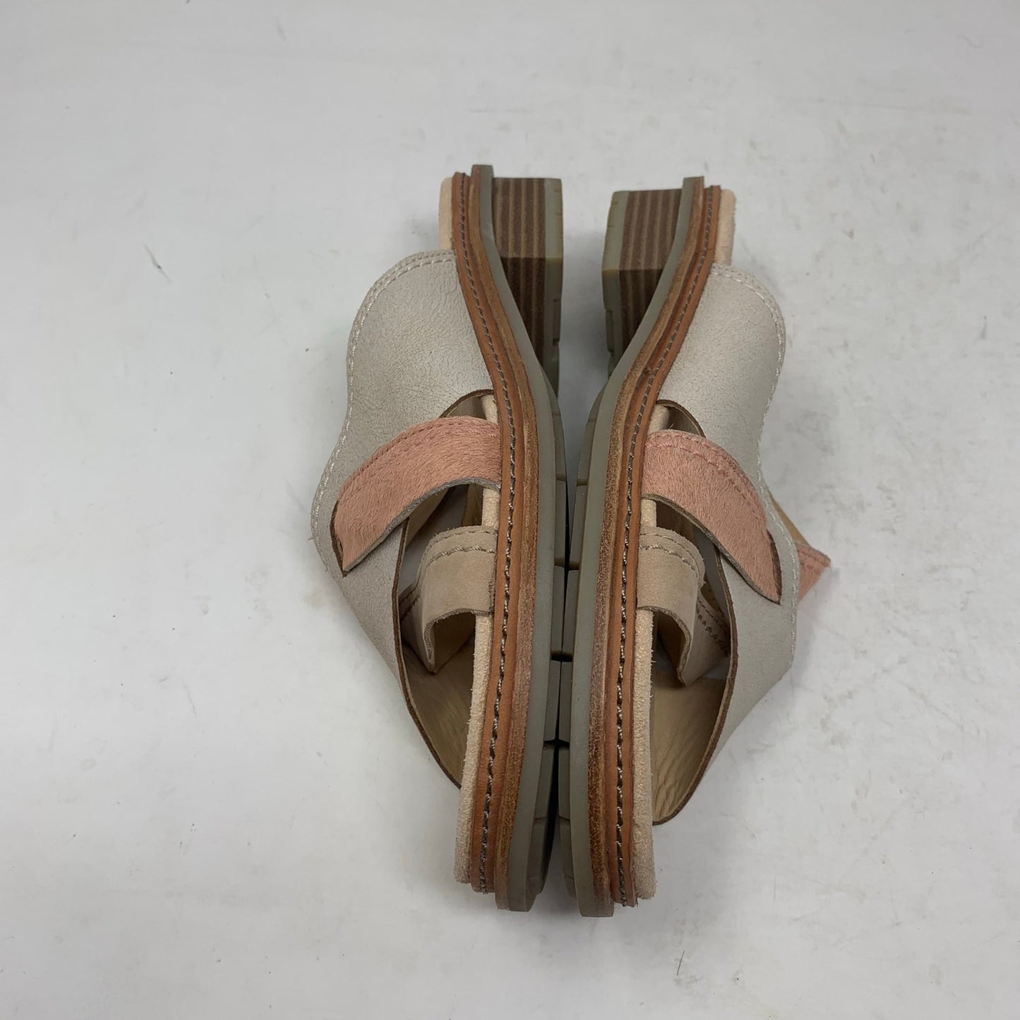 Clarks Trace Craft Taupe Pink Nubuck Leather Slides Slip On Sandals Shoes Size 8