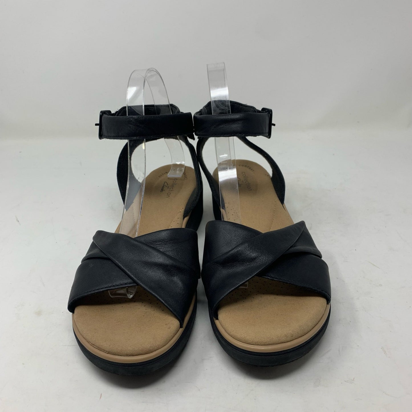 Clarks Collection Jillian Bella Black Leather Ankle Strap Sandal Size 9