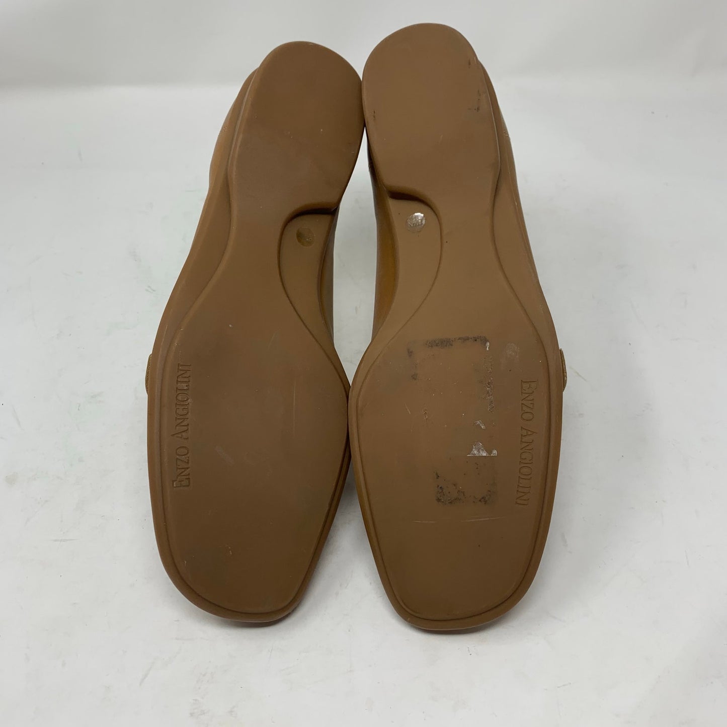 Enzo Angiolini Valery Tan Leather Loafers Classic Square Toe Flat Size 8.5