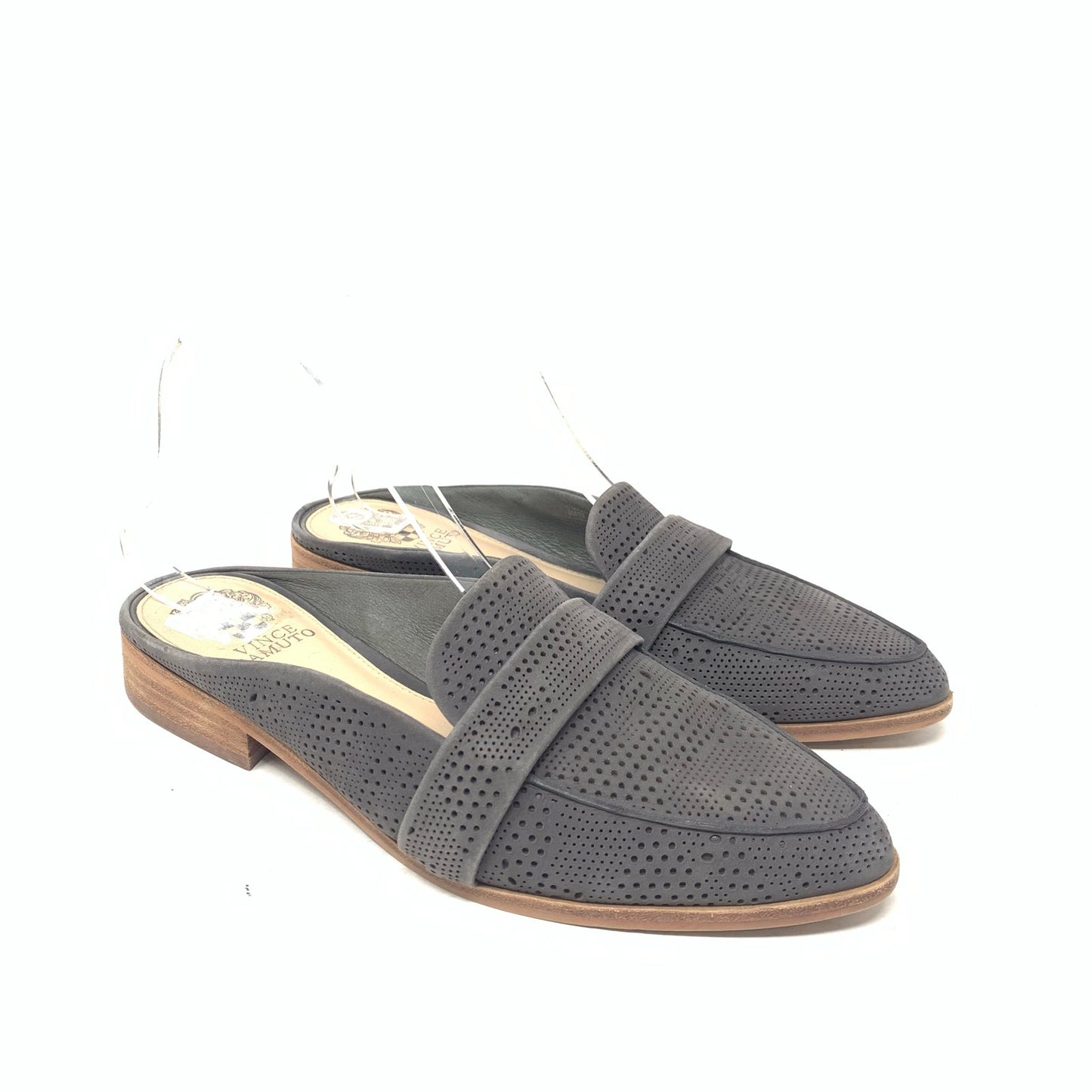 Vince Camuto Kaylana Size 9 Grey Nubuck Leather Mule Loafer Slide Micro Perf