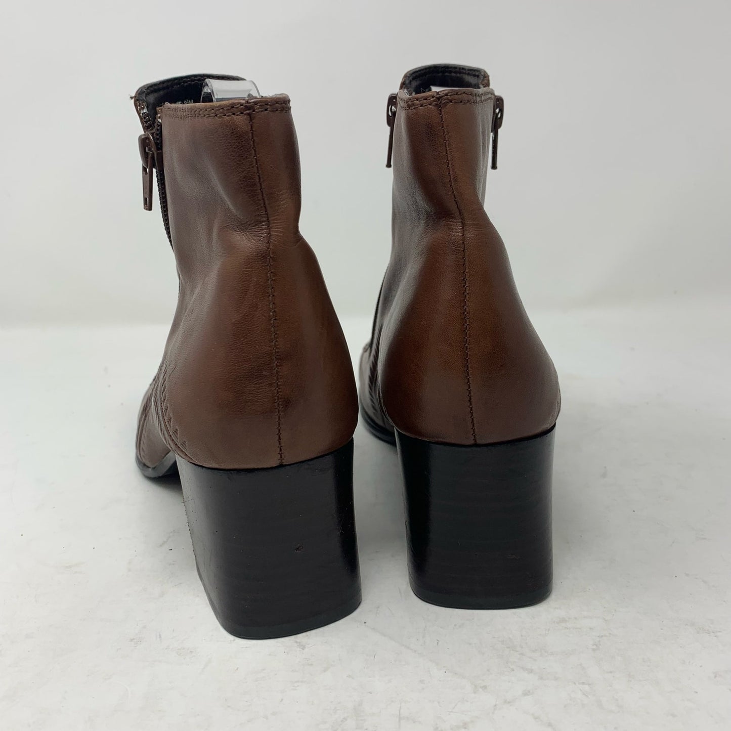 Vintage Y2K 90s Square Toe Brown Leather Side Zip Bootie Ankle Boot Sunburst 9.5