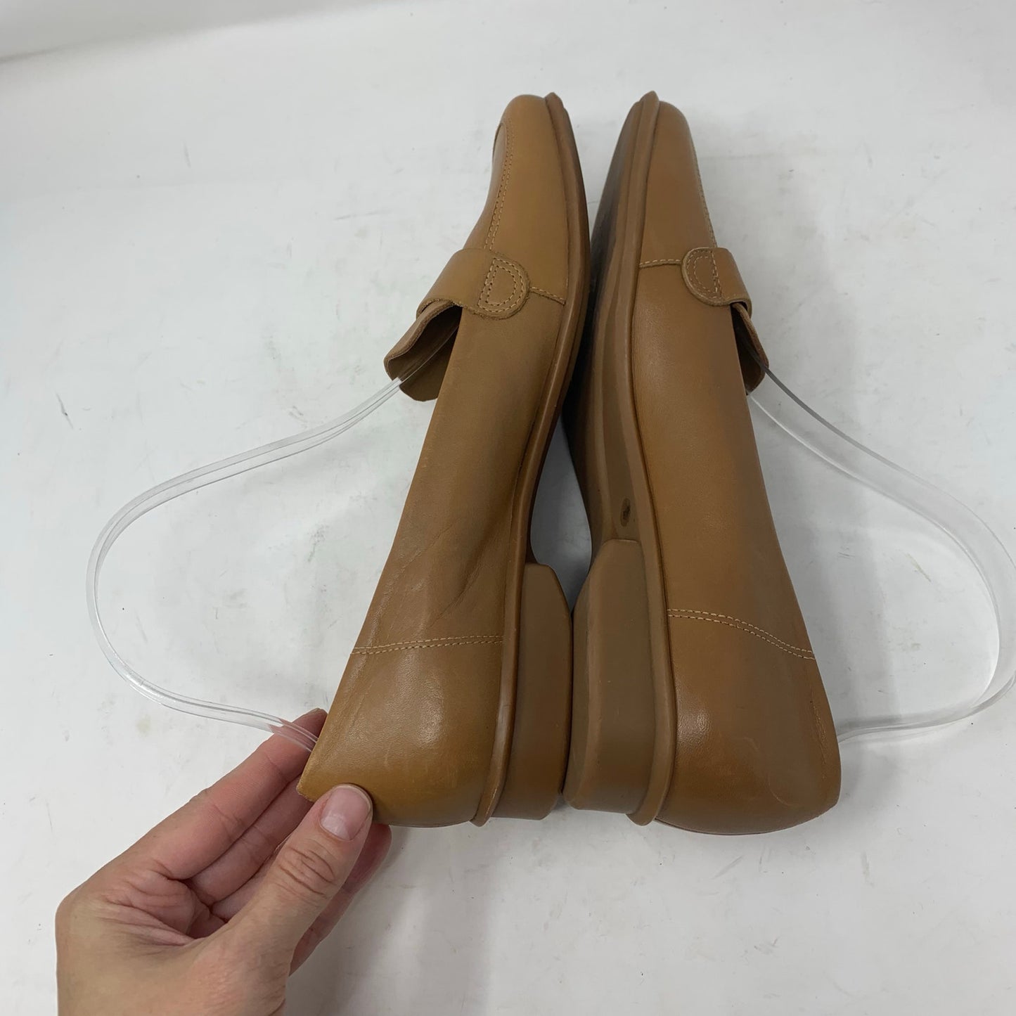 Enzo Angiolini Valery Tan Leather Loafers Classic Square Toe Flat Size 8.5