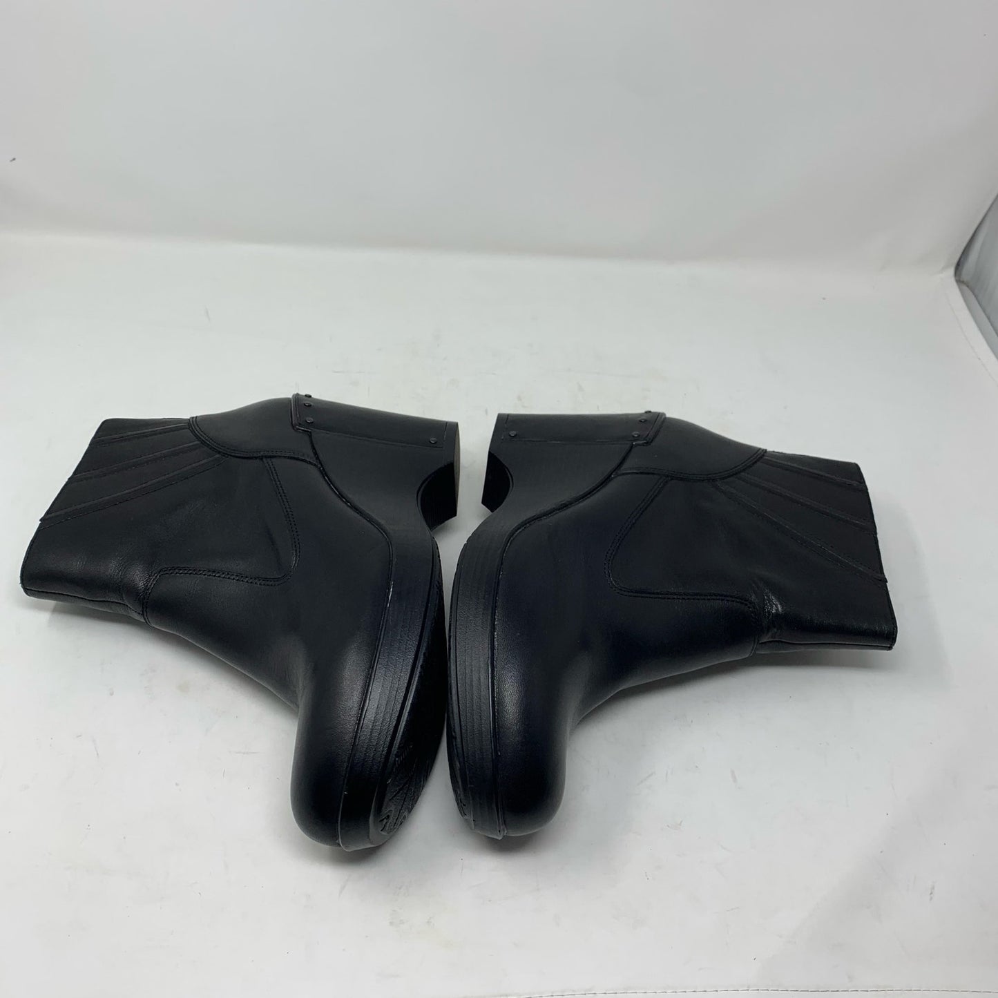 Dansko Faith Black Leather Wedge Bootie Ankle Boot Side Zip Studded Size 41