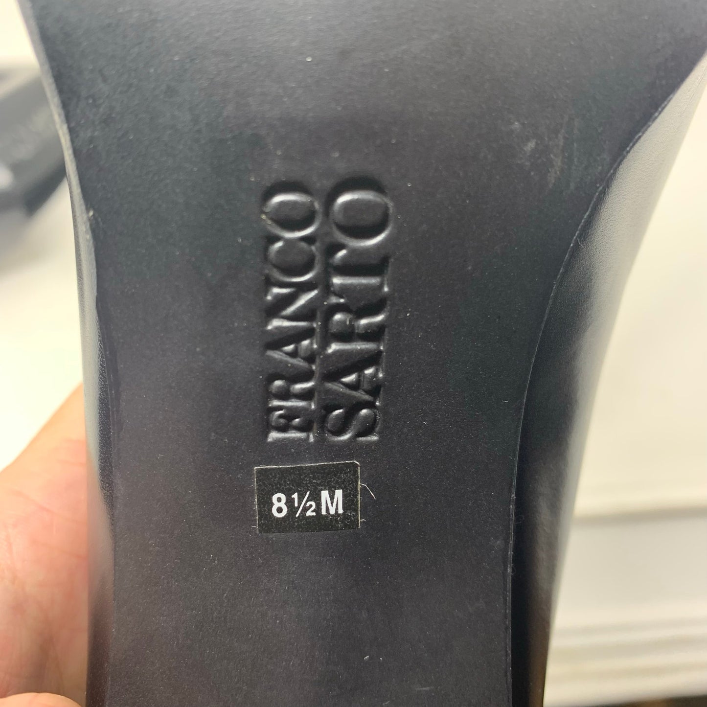 Franco Sarto Black Leather Square Toe Mules Block Heel White Piping Y2K Size 8.5